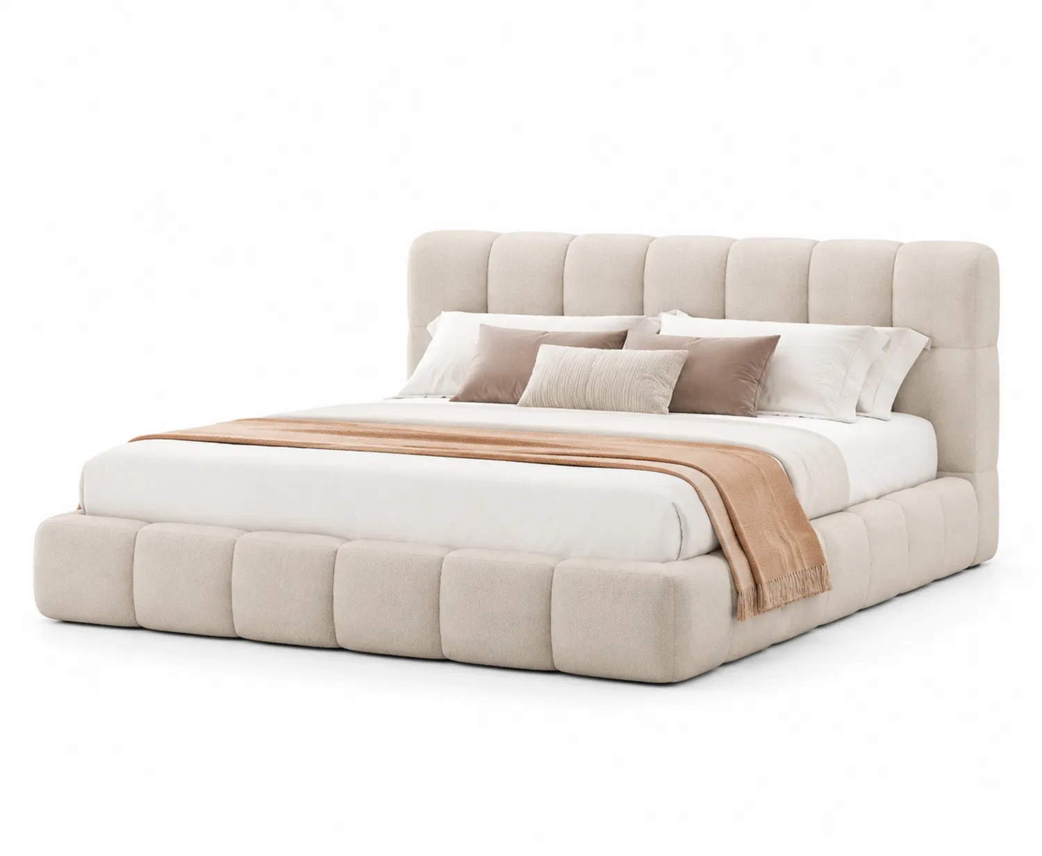 Cama tapizada en tela de poliéster beige 200x160 cm-eltidorin