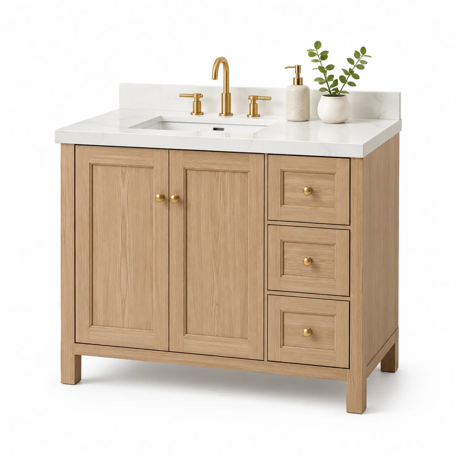 Mueble de lavabo de roble con encimera de mármol de Carrara 91 cm-eltidorin