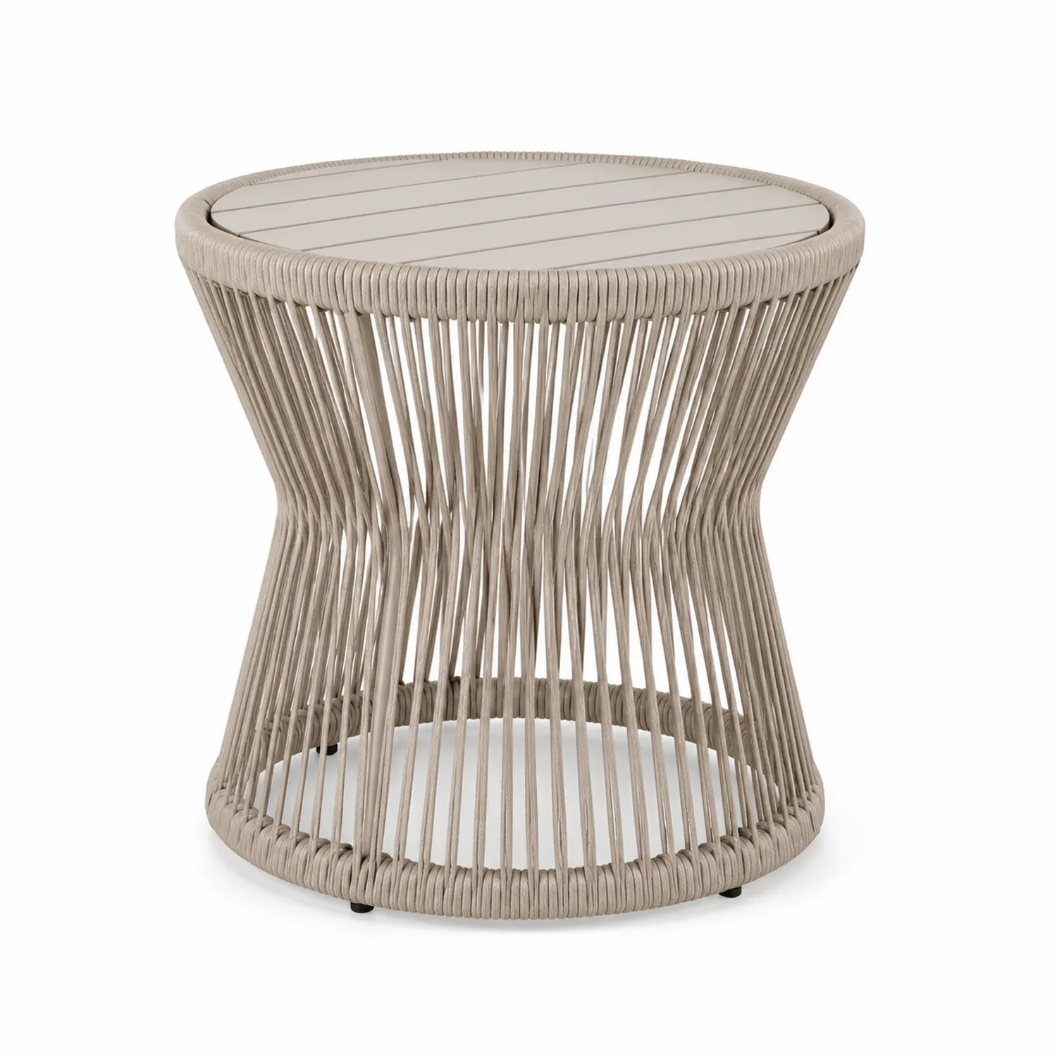 Mesa redonda de cuerda y vidrio templado beige 50 cm-eltidorin