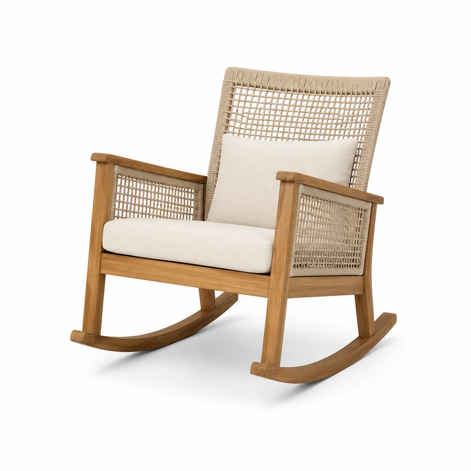 Mecedora de Madera de Teca y Cuerda Sintética Beige-eltidorin