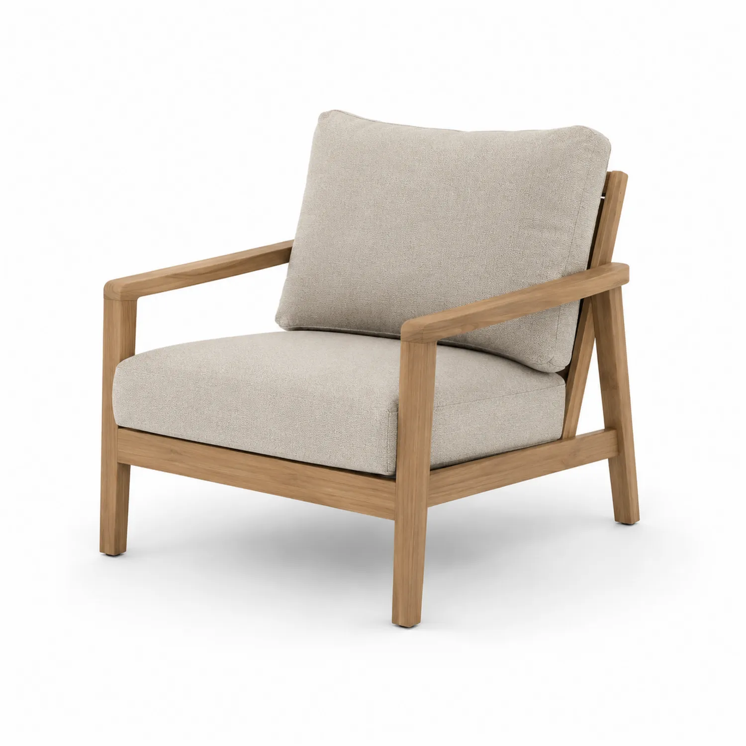 Sillón de madera de teca con cojines de tela beige-eltidorin