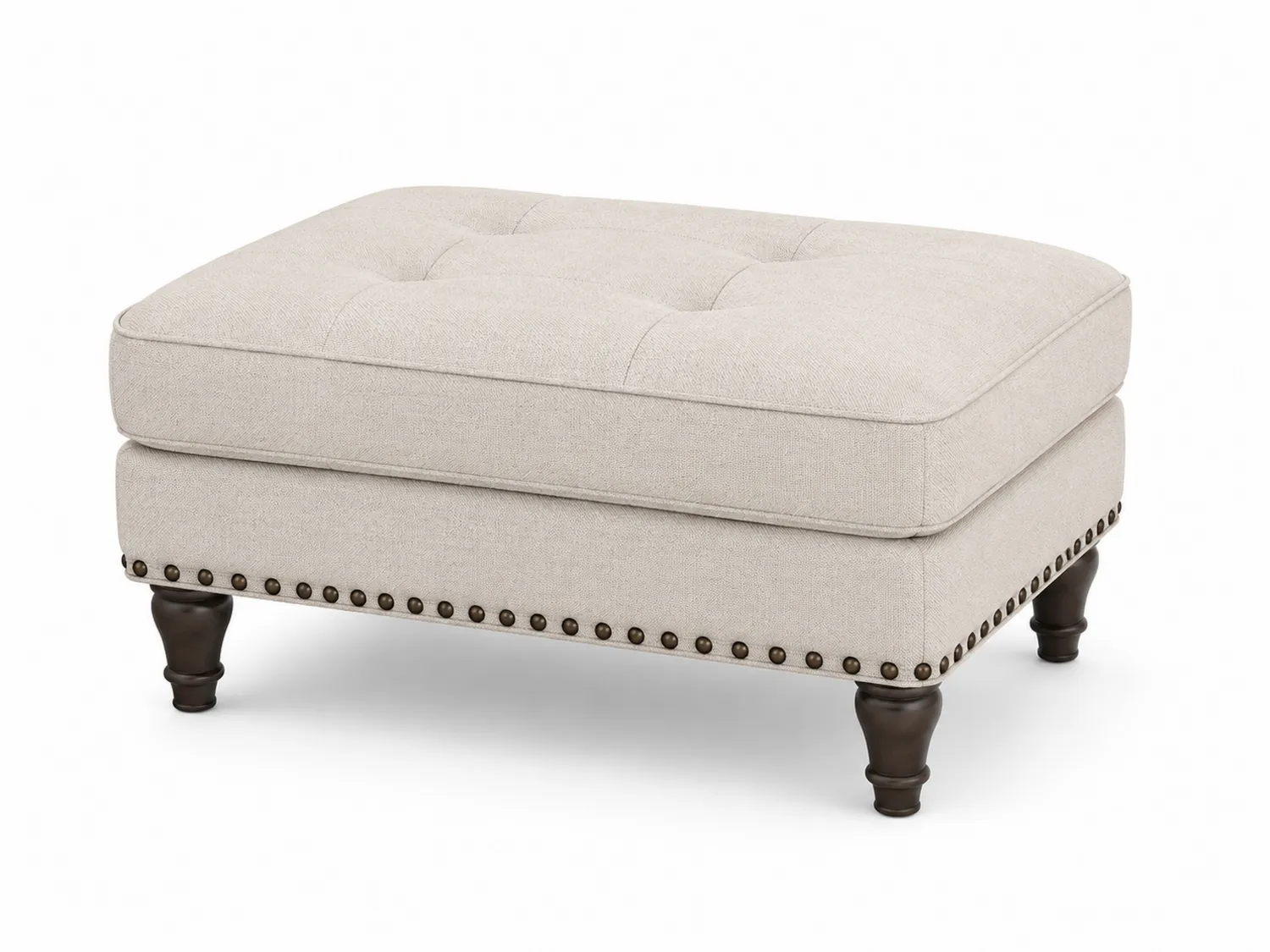 Taburete rectangular de lino crema con patas de madera 80x60x45cm-eltidorin