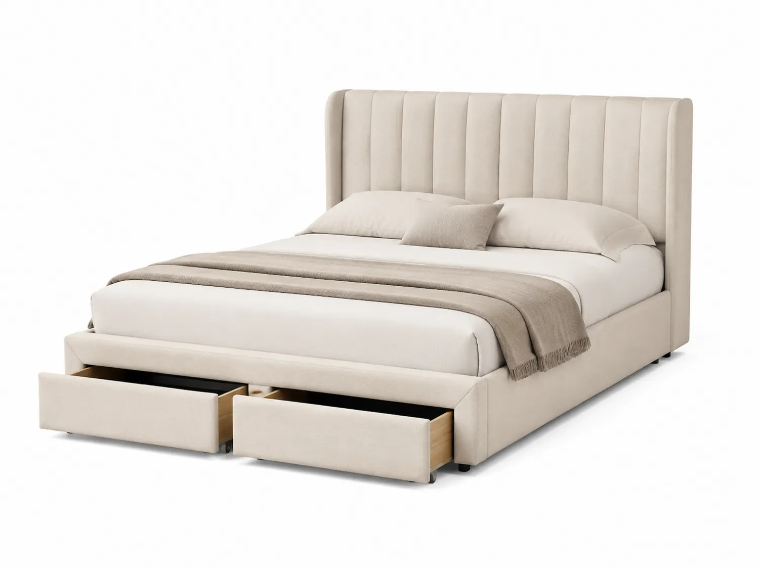 Cama de Tela y Madera con Almacenamiento Beige 215x170 cm-eltidorin