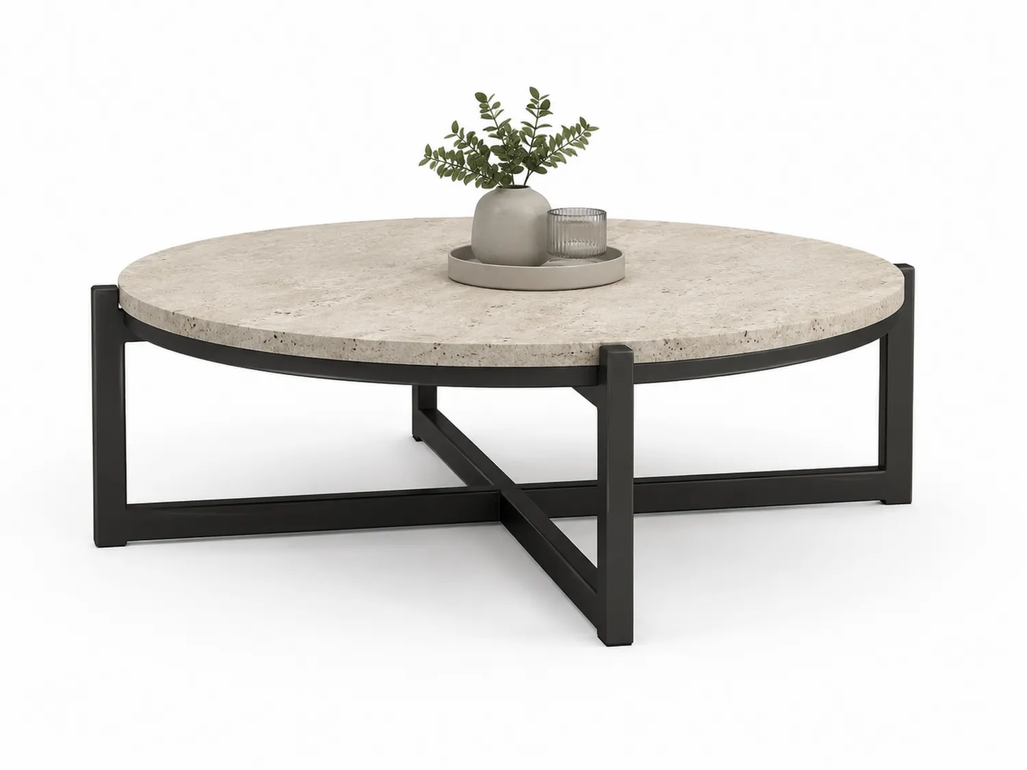Mesa de Centro Redonda de Mármol y Metal 100 cm Beige/Negro-eltidorin
