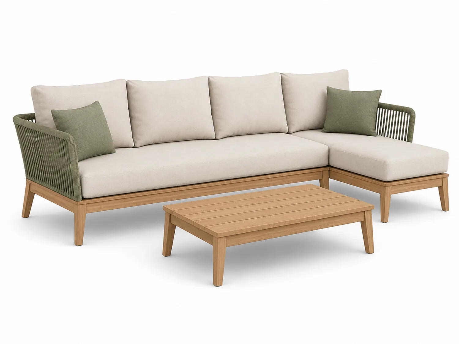 Sofá Modular de Madera con Cojines Beige y Verde-eltidorin
