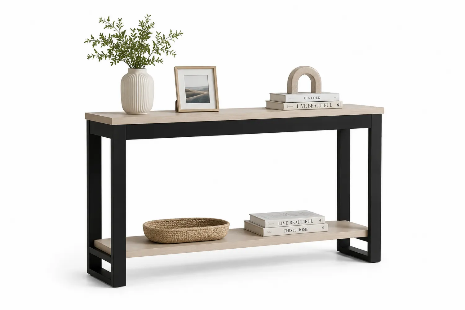 Mesa consola de MDF y metal negro-eltidorin