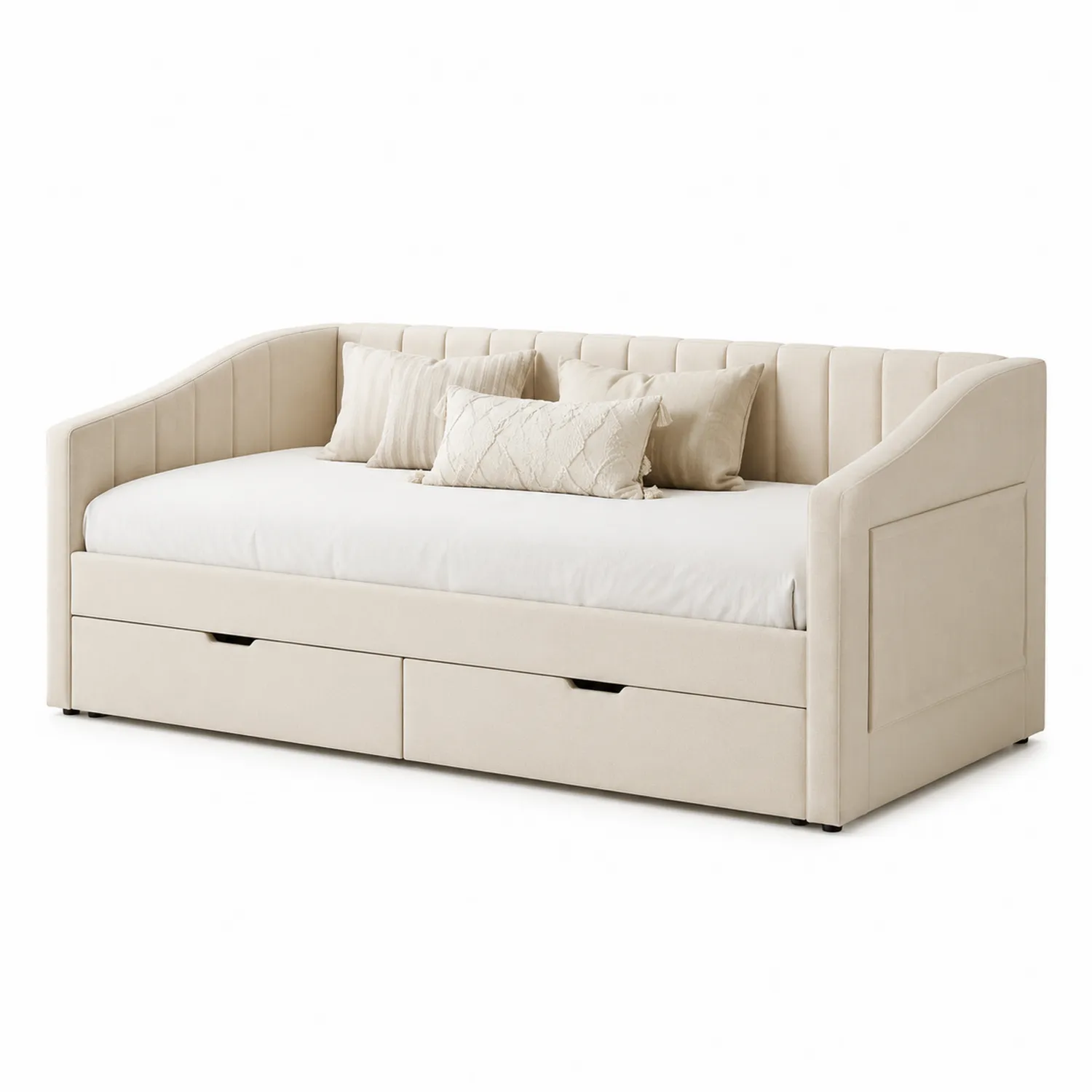 Cama de día tapizada de microfibra con cajones Beige-eltidorin