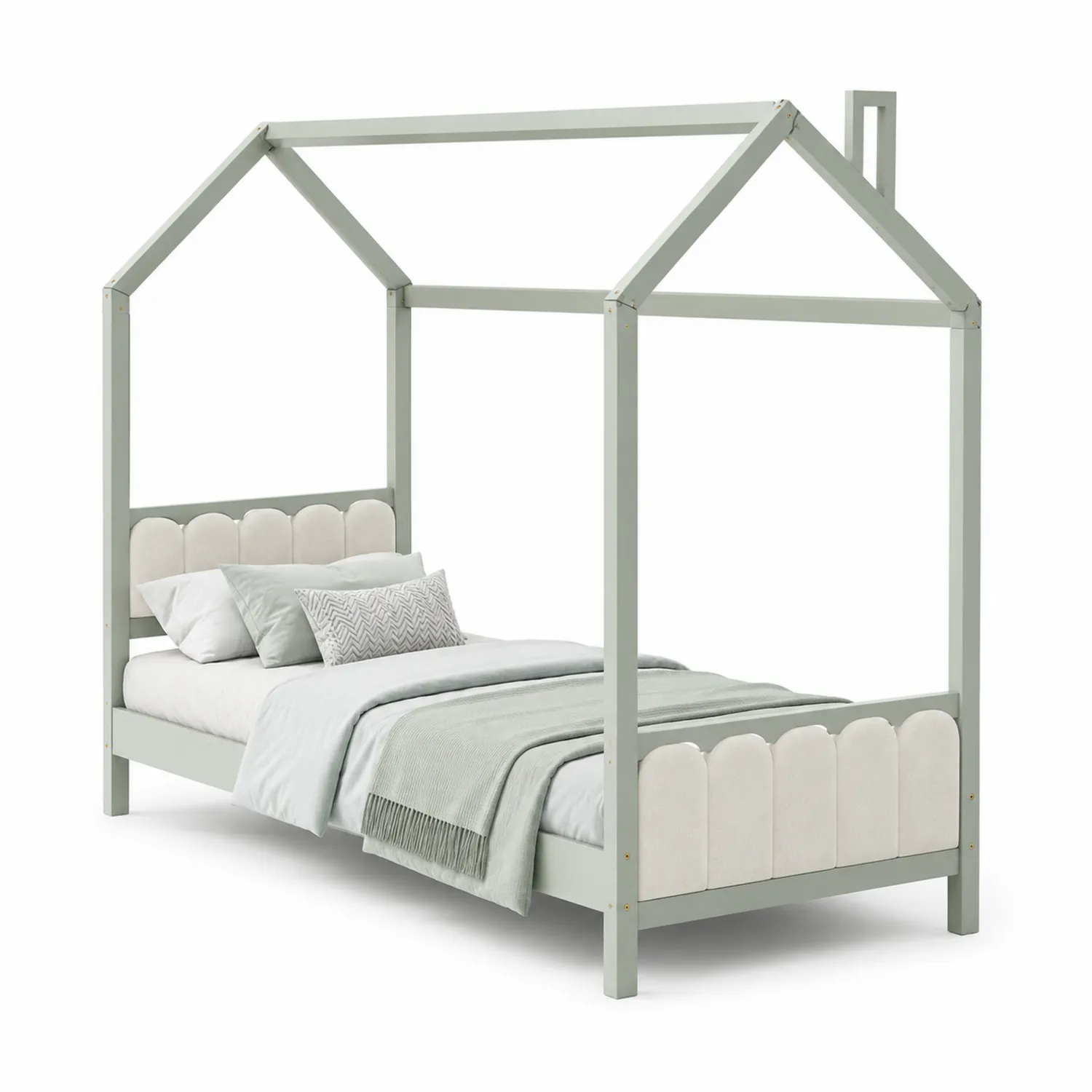 Cama infantil de madera con estructura de casa 200x90 cm Verde-eltidorin