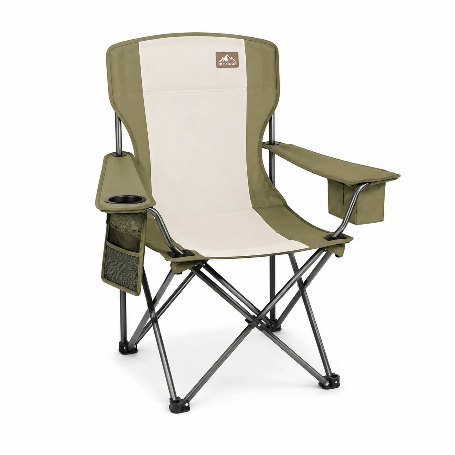 Silla Plegable de Tela y Acero con Porta Vasos Verde/Beige-eltidorin