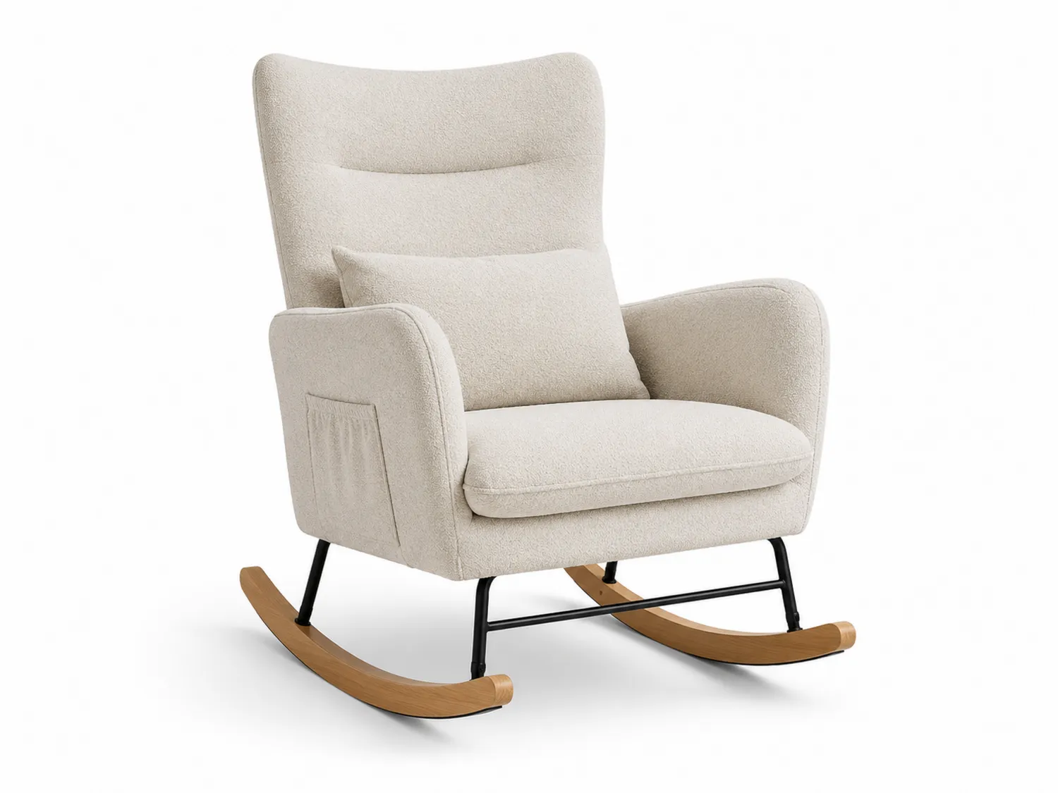 Silla mecedora de tela beige con estructura de acero-eltidorin