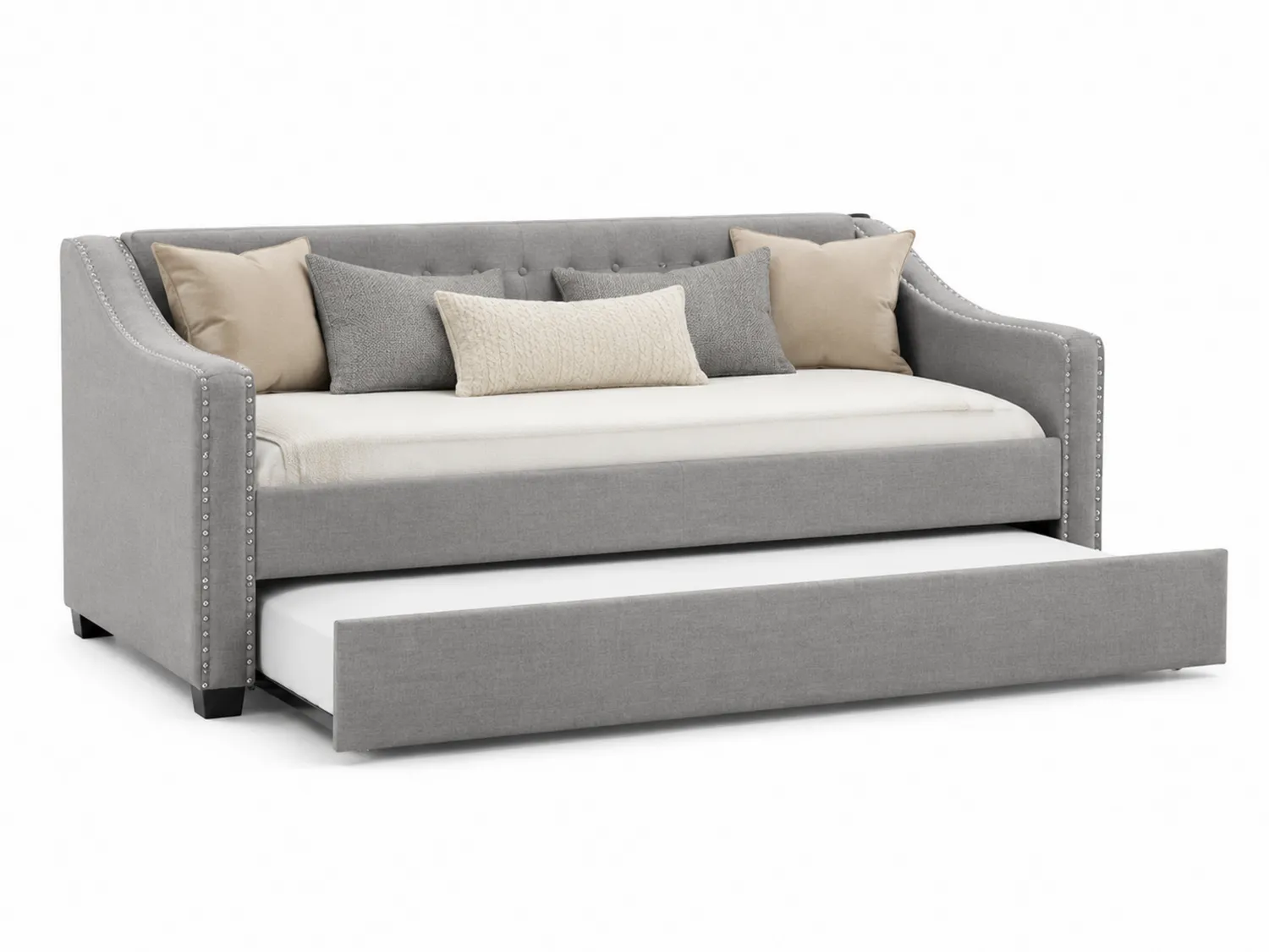 Sofá cama de lino gris con nido y cojines-eltidorin
