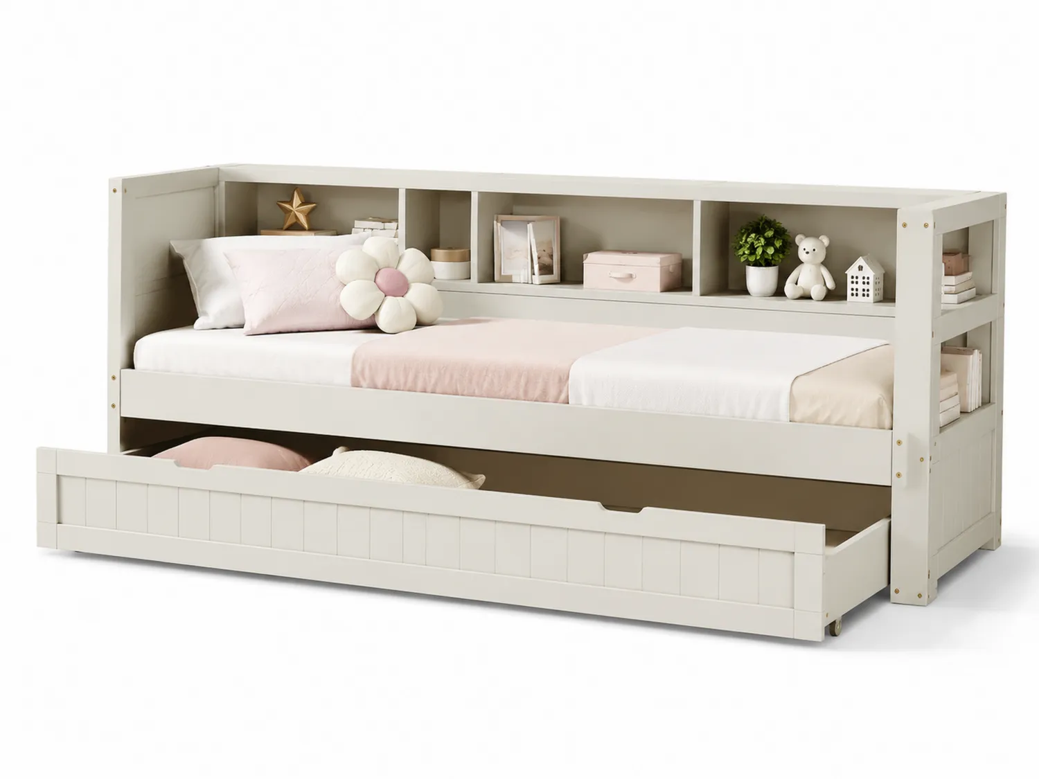 Cama de día de madera con estantería y nido 200x90 cm-eltidorin