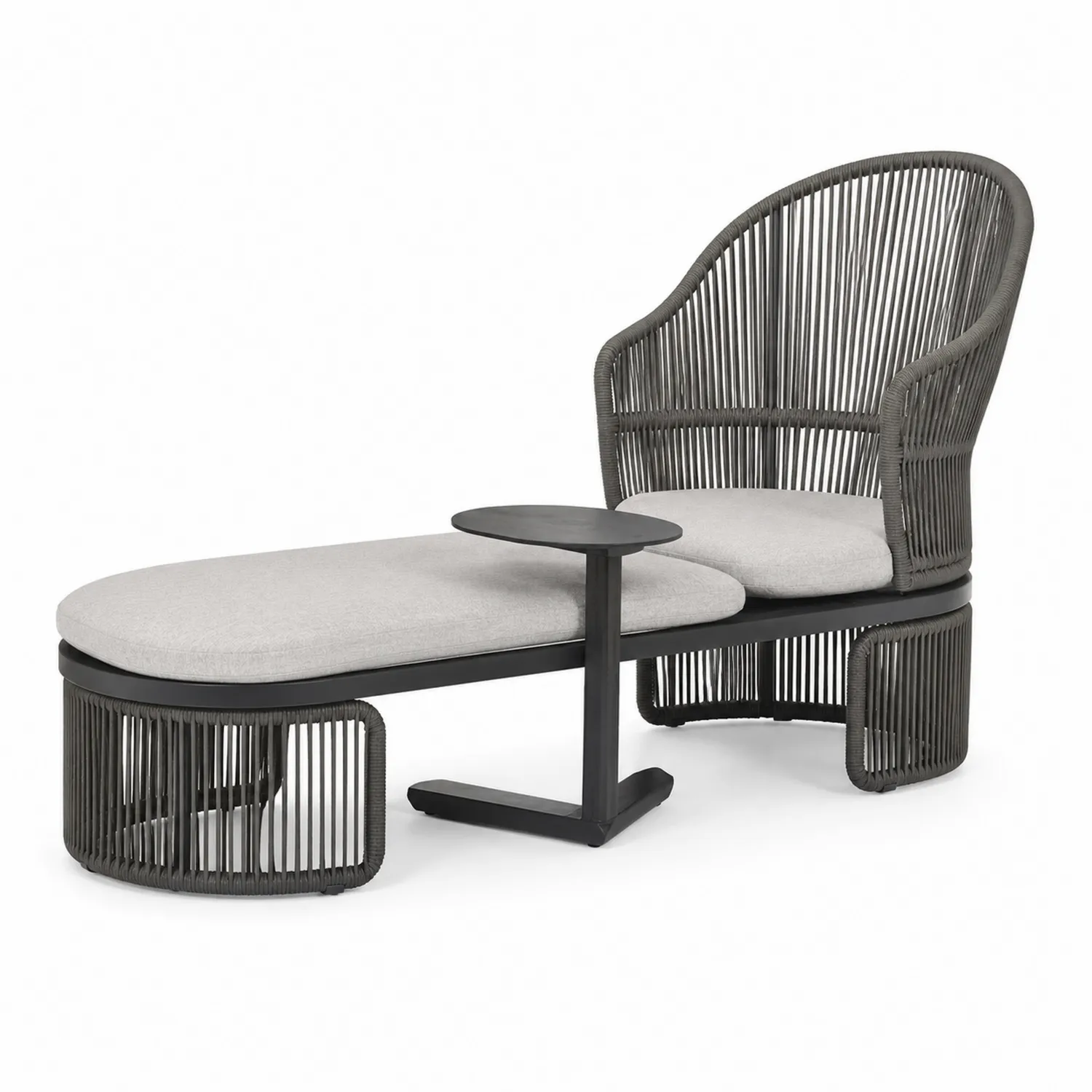 Conjunto de Tumbona y Sillón de Acero y Cuerda Sintética con Cojines-eltidorin