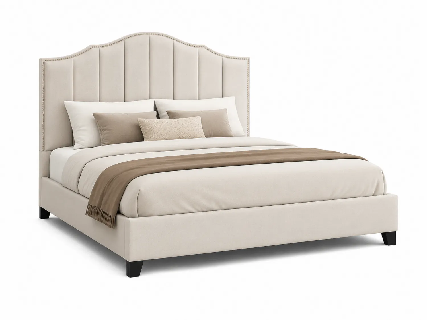 Cama tapizada tamaño king beige con cabecero alto-eltidorin