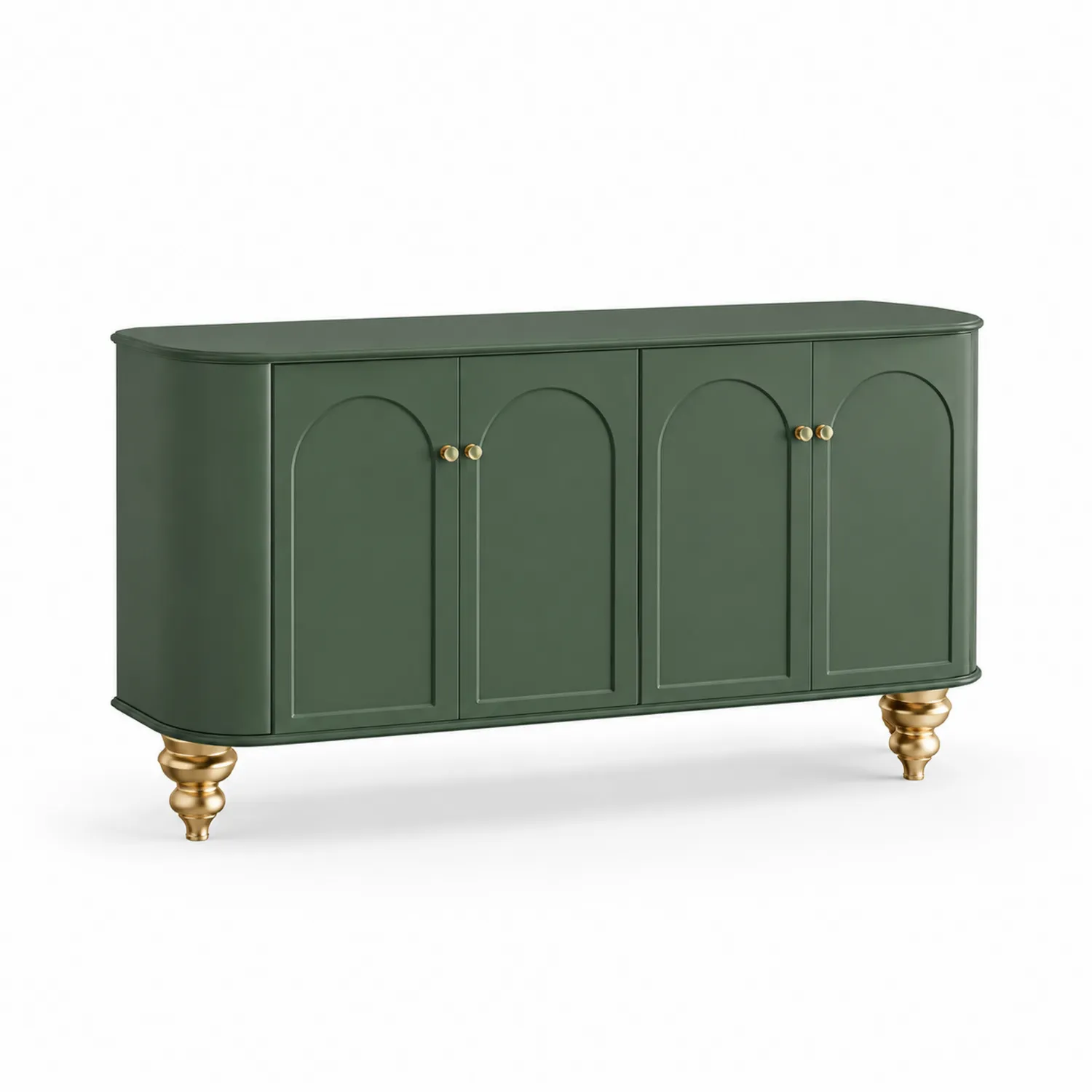Aparador de madera verde con patas de metal doradas-eltidorin