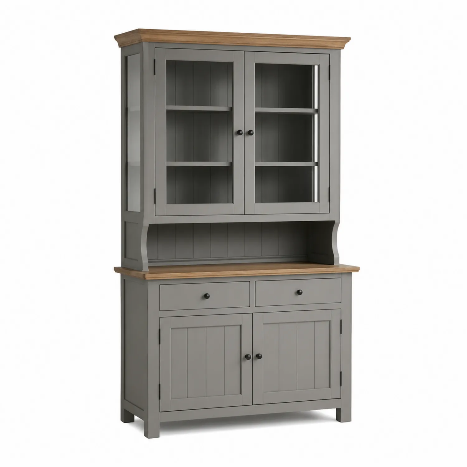 Aparador de Madera con Puertas de Vidrio y Cajones Gris y Roble-eltidorin