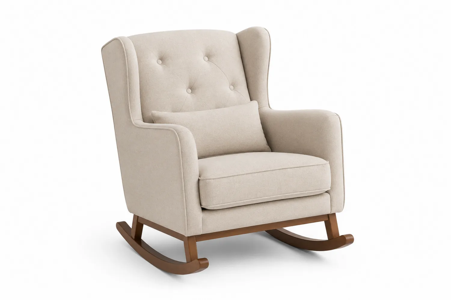 Silla mecedora de madera tapizada en beige-eltidorin