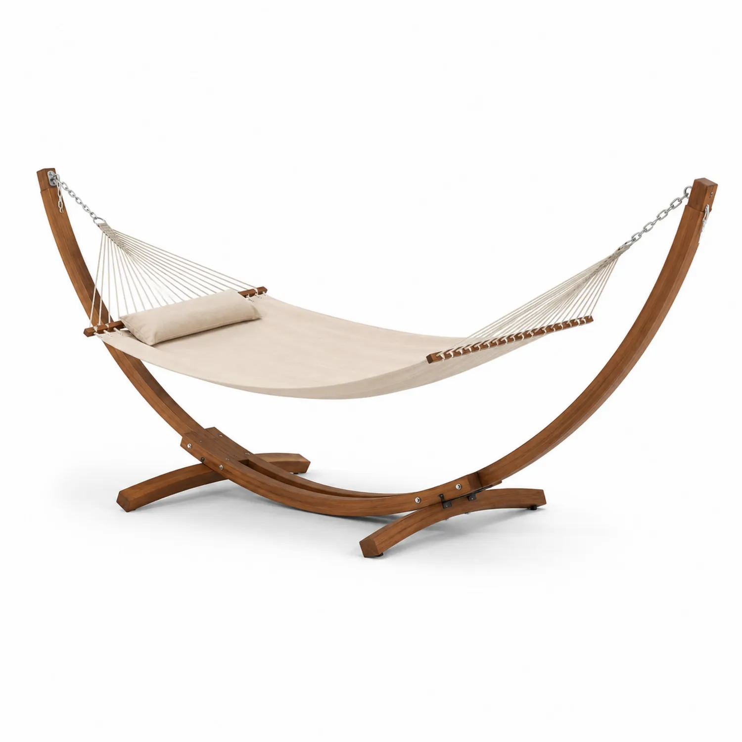 Hamaca de Madera de Acacia y Algodón Beige con Soporte Curvo-eltidorin