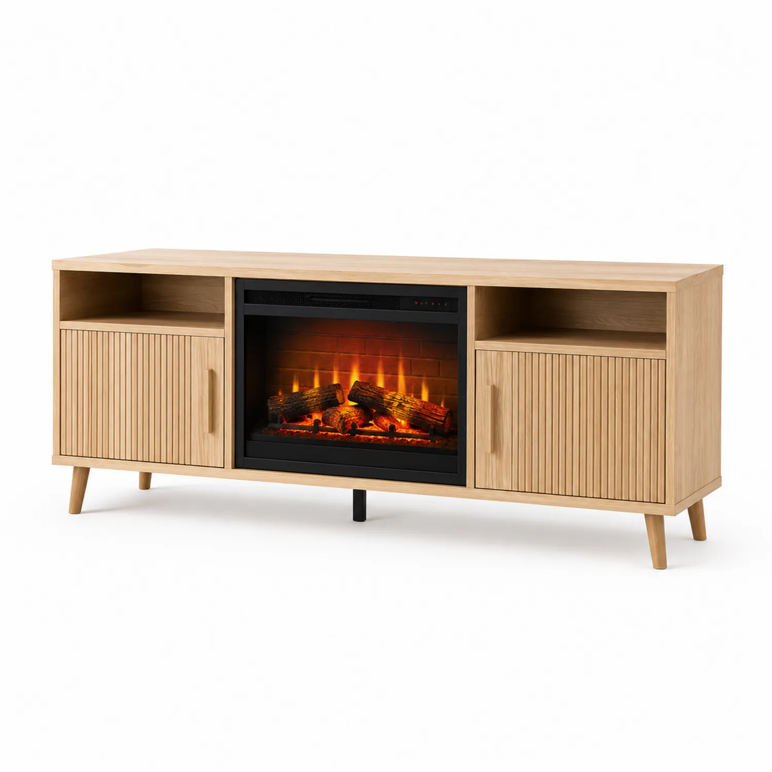 Mueble de TV de madera con chimenea eléctrica-eltidorin