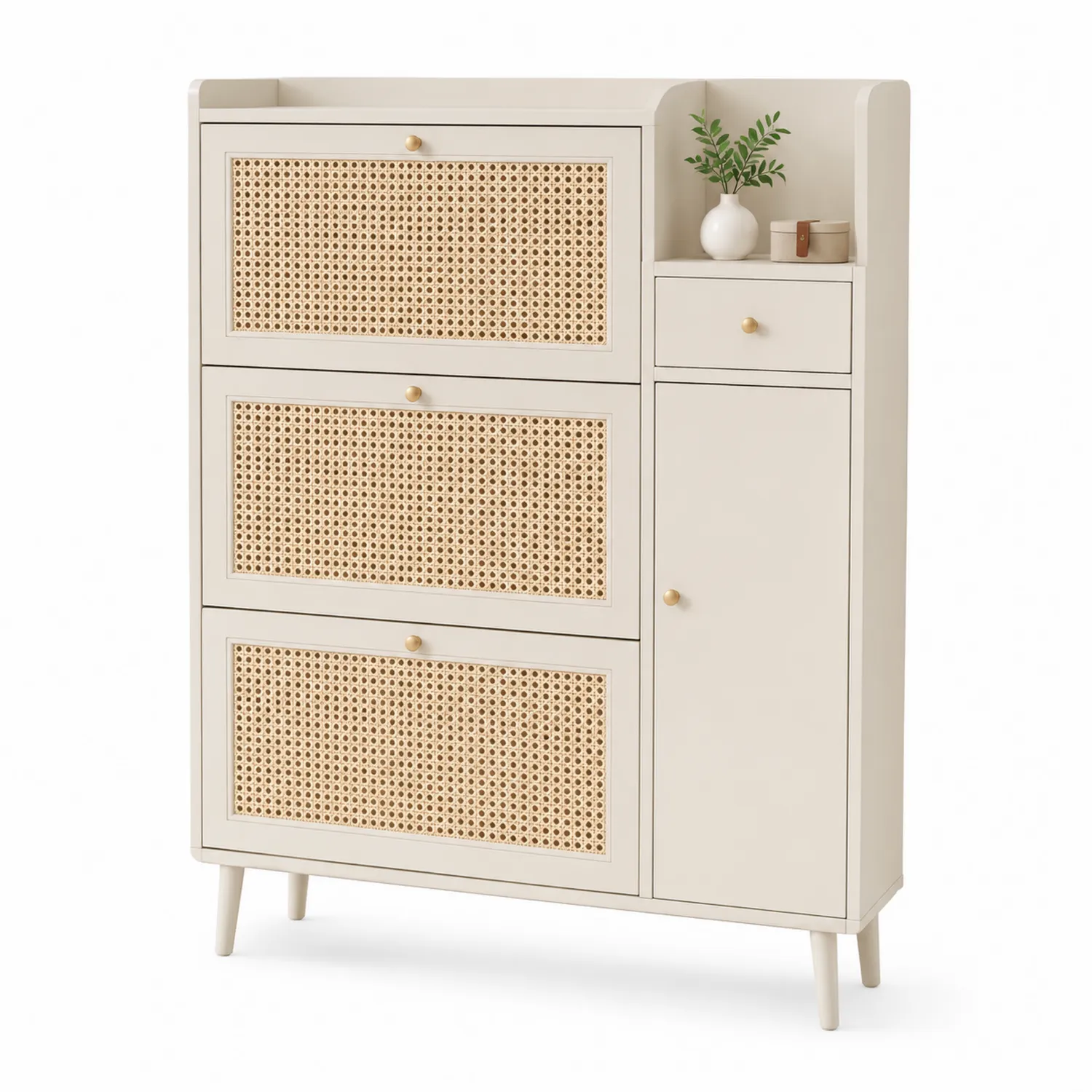Zapatero de Madera y Ratán, 120x30x100 cm, Beige-eltidorin