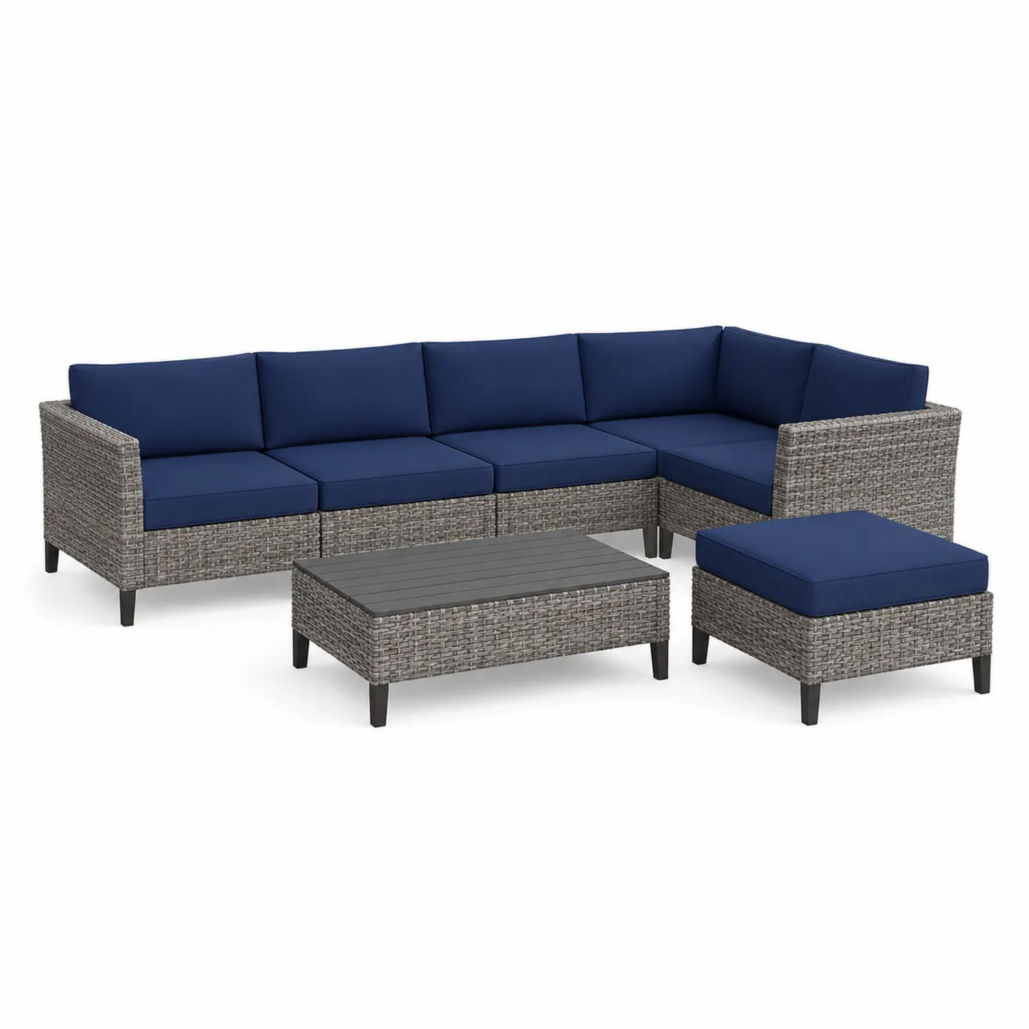 Conjunto Modular de Jardín en Mimbre con Cojines Azules-eltidorin