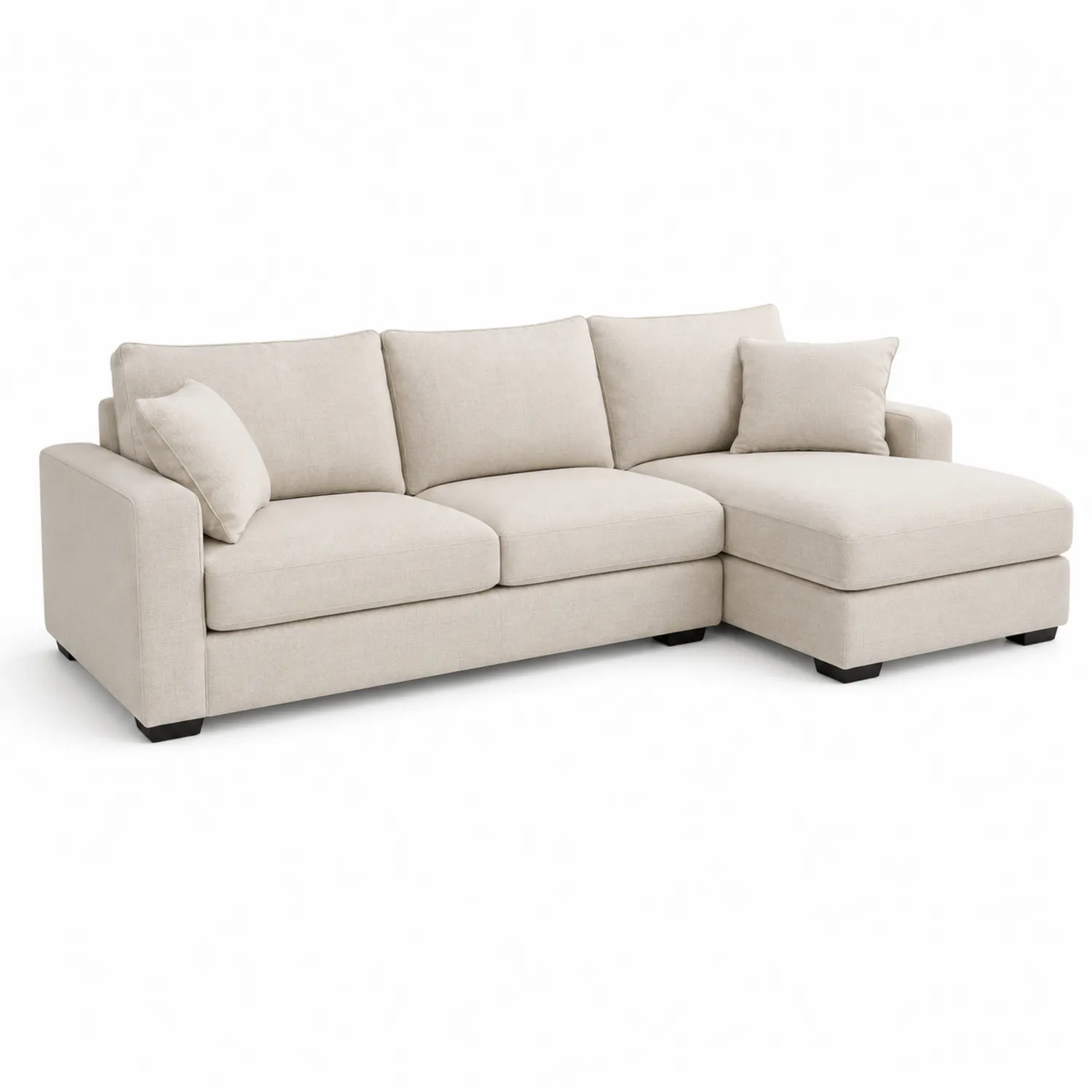 Sofá seccional en L con chaise longue de tela beige