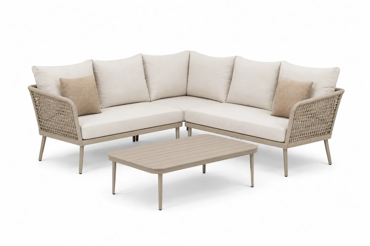 Conjunto de Sofá Modular de Jardín en Aluminio y Cuerda con Mesa, Color Beige