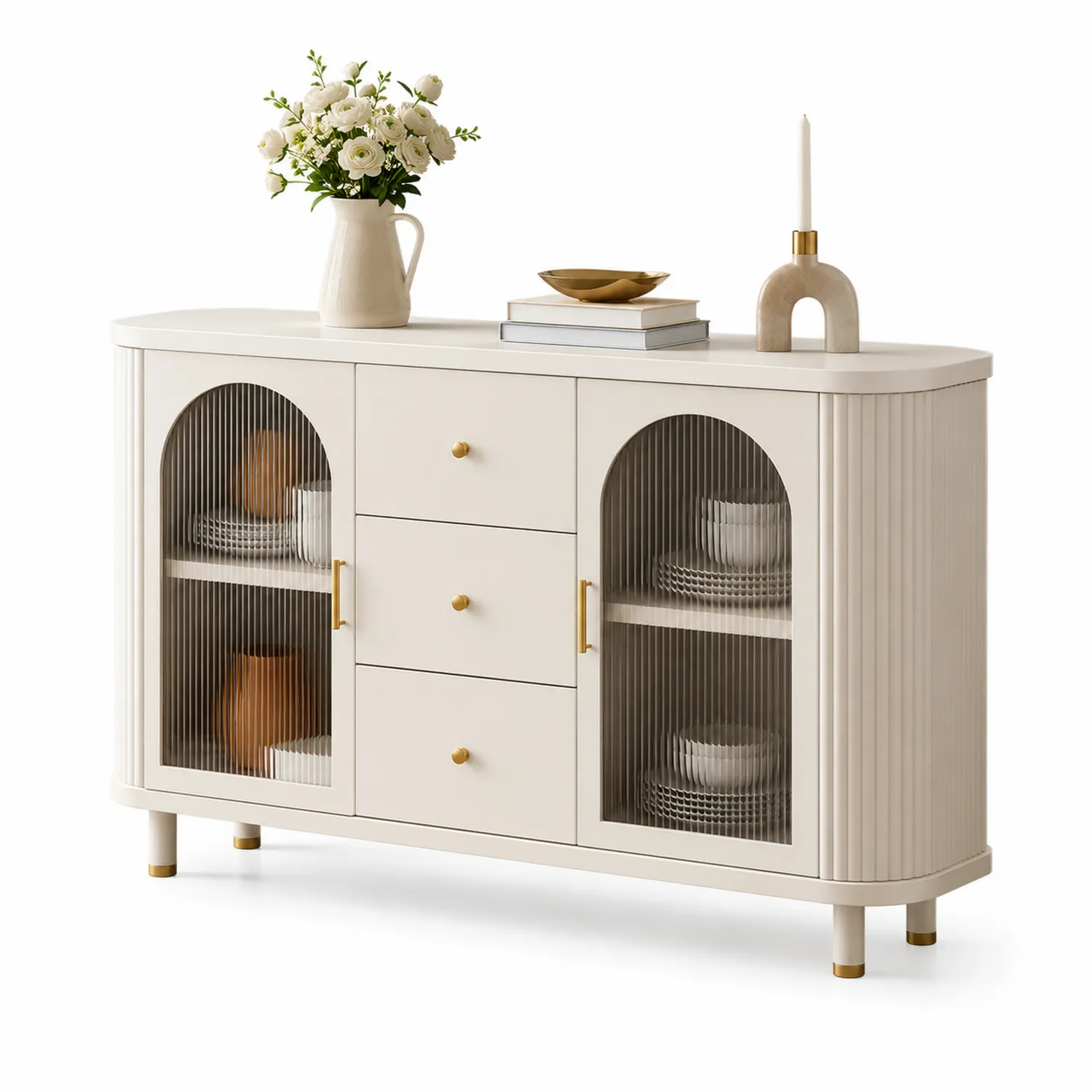 Aparador de Madera con Puertas de Vidrio Templado Blanco 120x40x80 cm