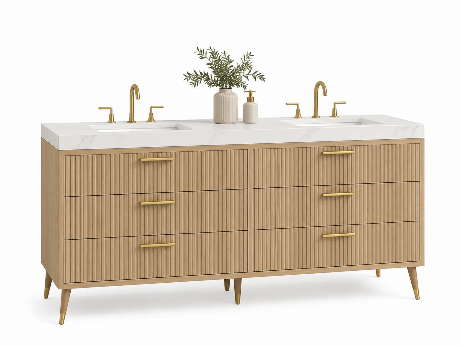 Mueble de lavabo doble de madera con encimera de mármol blanco 160x50x90 cm