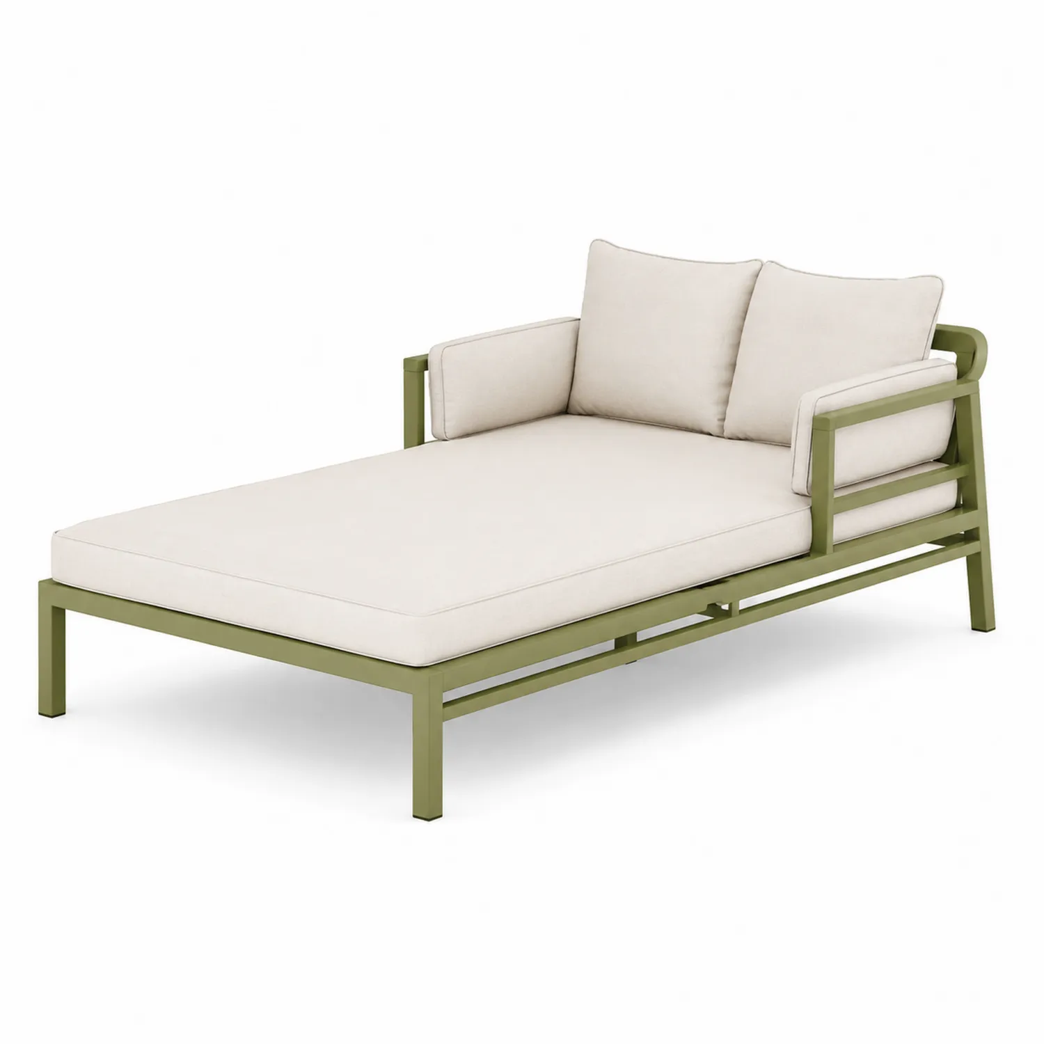 Tumbona de aluminio color Verde con cojines de poliéster Beige