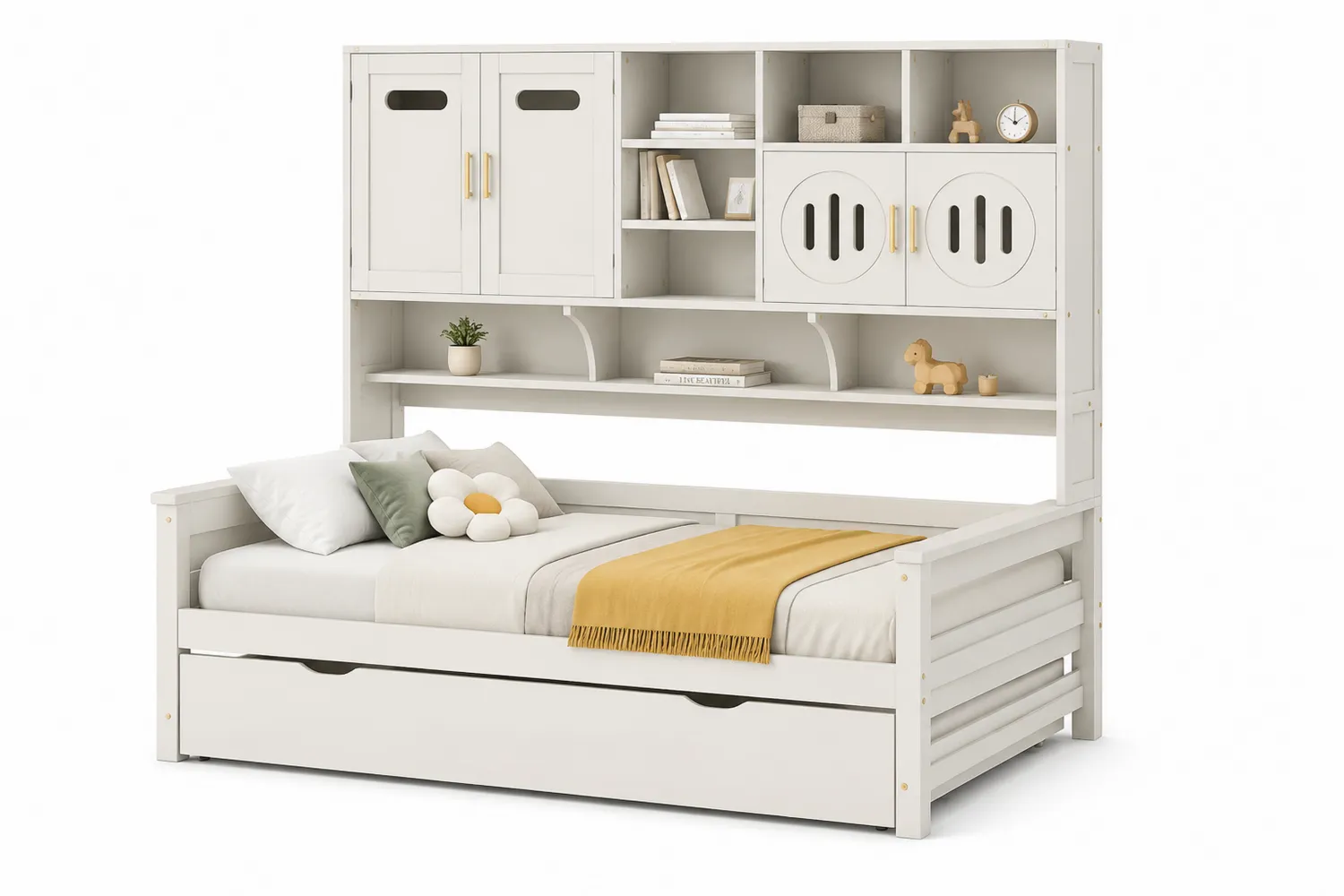 Cama de día de madera con estantería y cajón Blanco