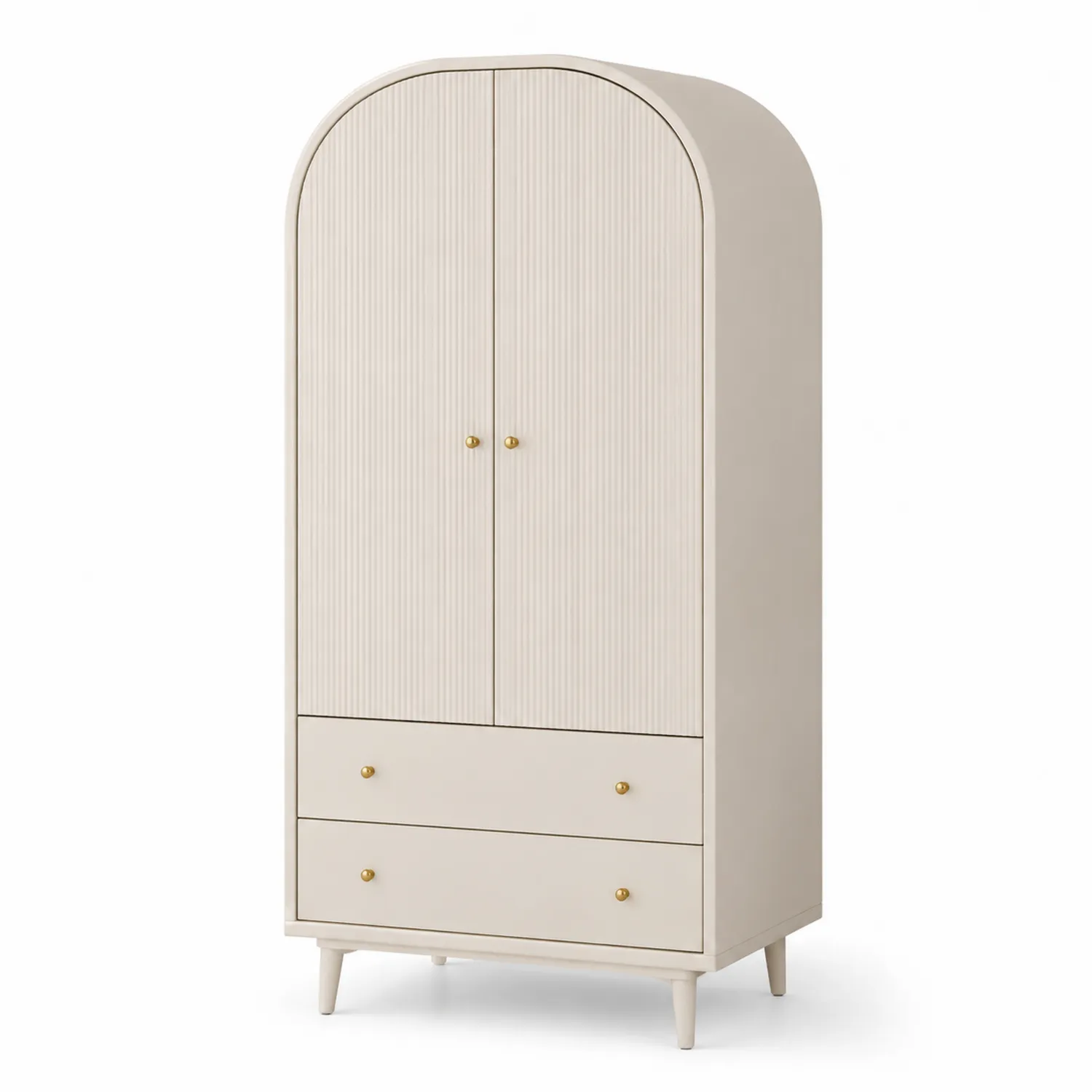 Armario de Madera con Puertas Dobles Beige y Detalles Dorados