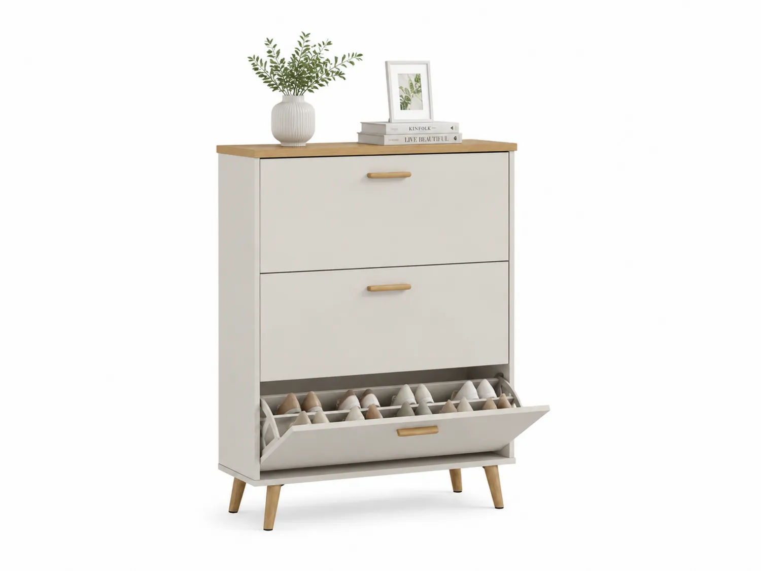 Zapatero de Madera MDF con Tapa de Roble 3 Niveles Blanco