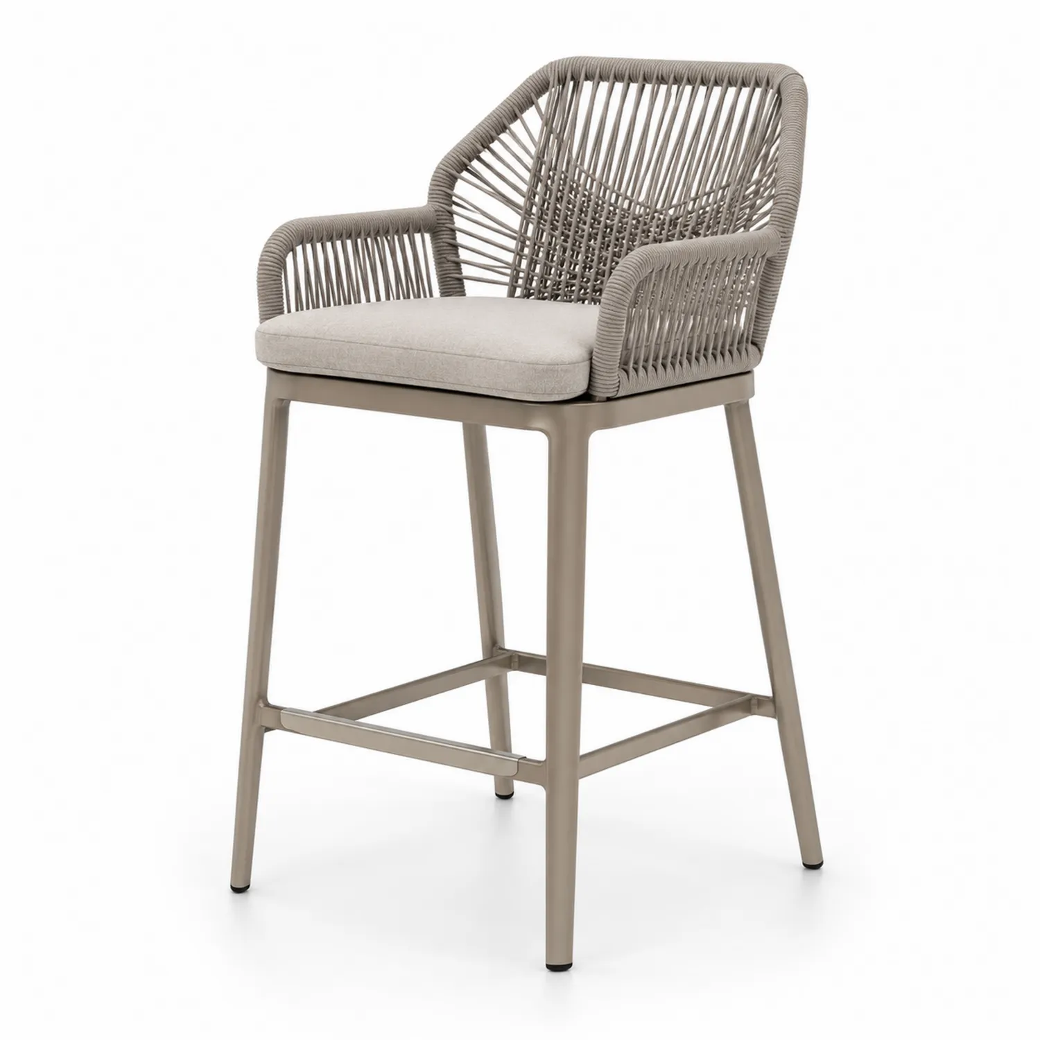 Taburete de aluminio y cuerda con cojín beige