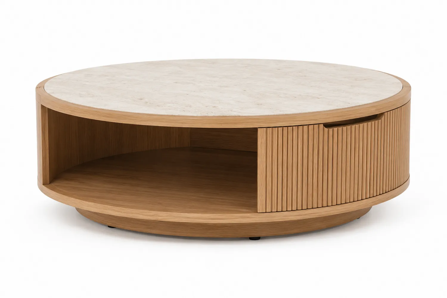 Mesa de centro de mármol travertino y madera de roble 90 cm