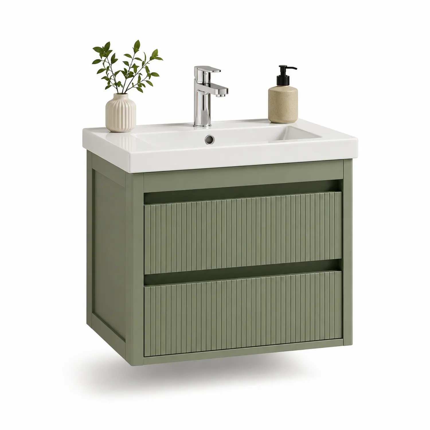 Mueble de lavabo suspendido de MDF y porcelana verde 60 cm