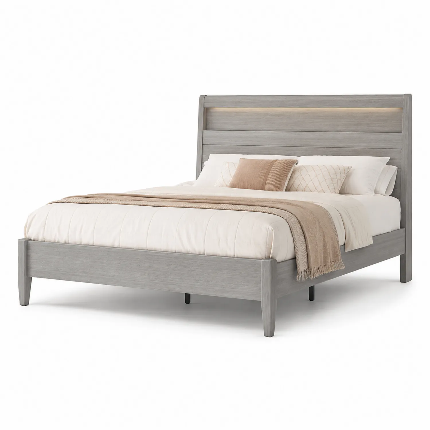 Cama de madera de pino con cabecero 200x160 cm Gris