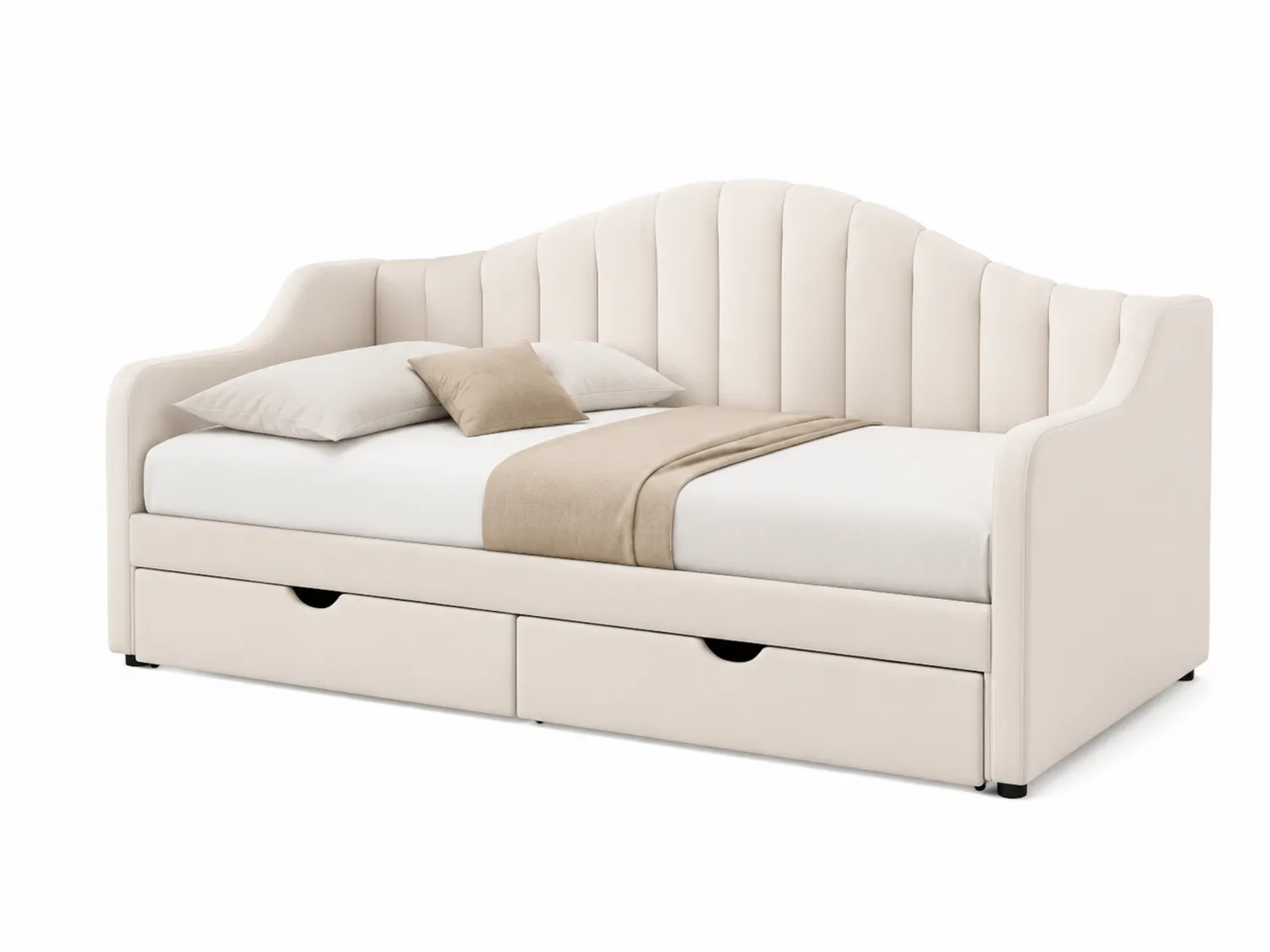 Sofá Cama de Tela Beige con Almacenamiento