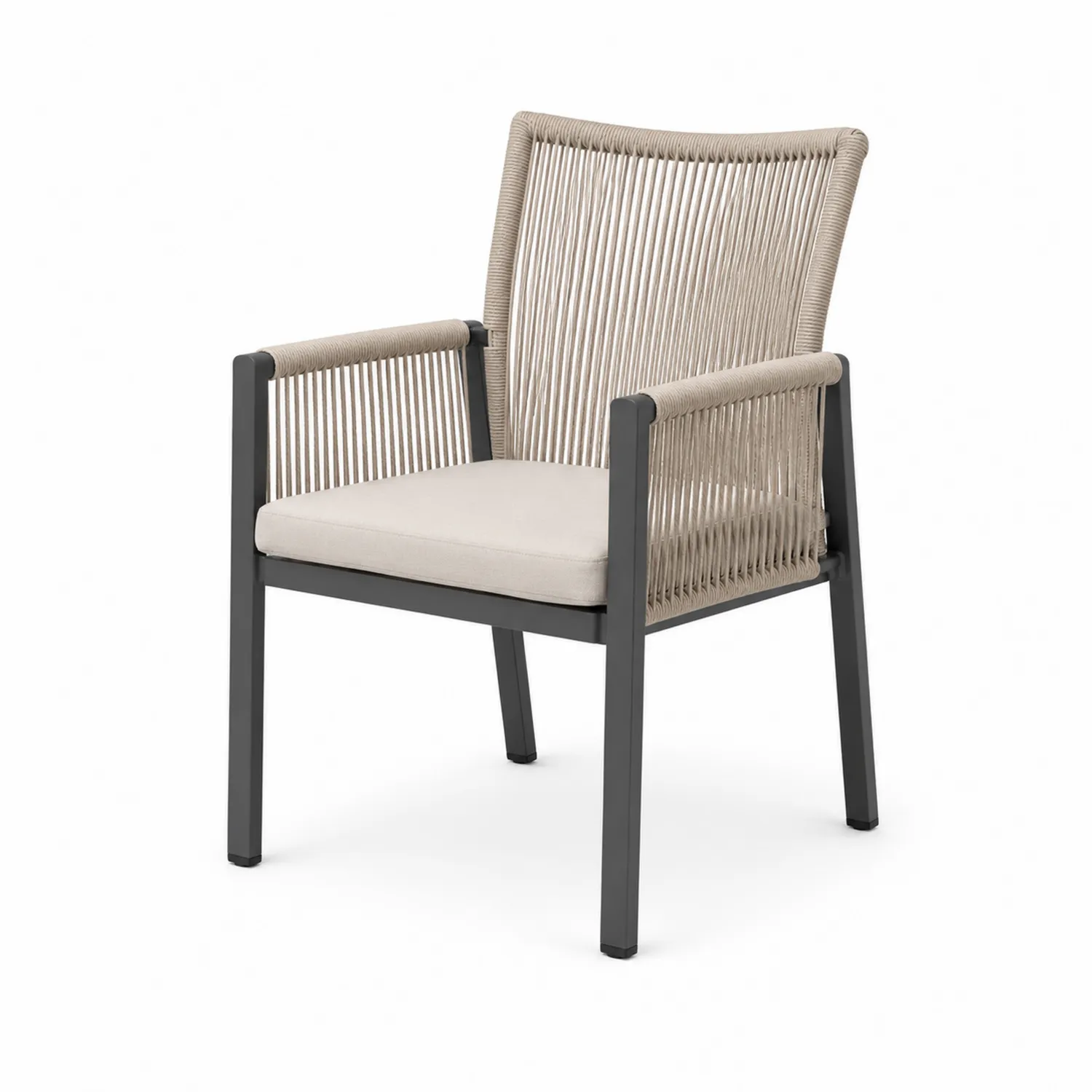 Silla de aluminio y cuerda beige para jardín