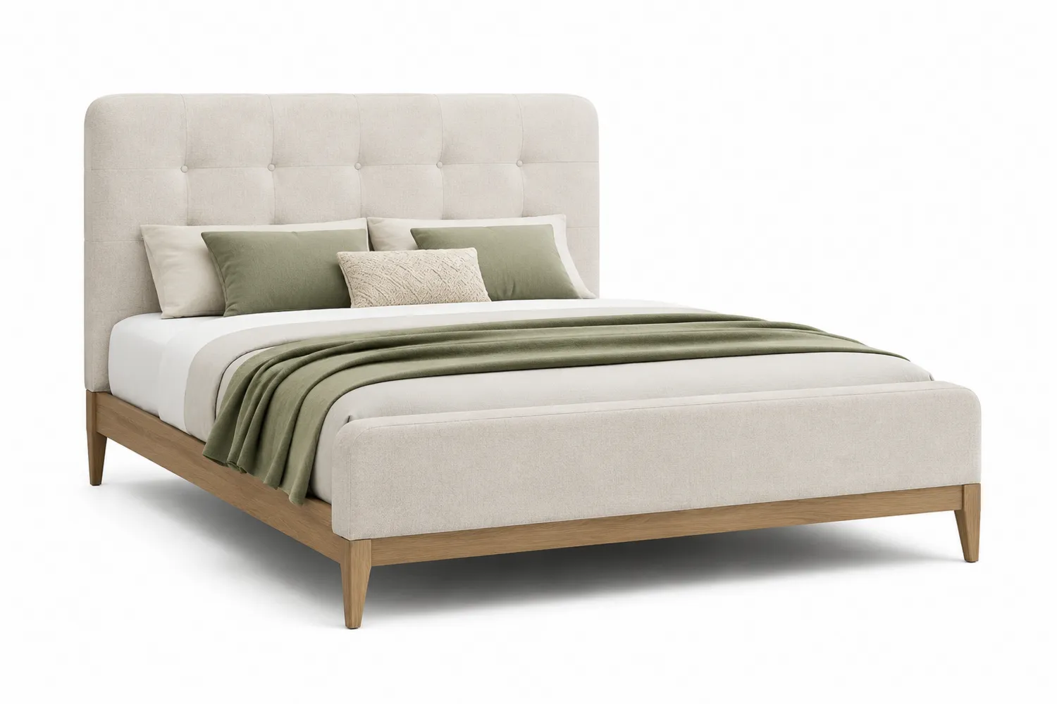 Cama de madera y lino 200x160 cm Beige