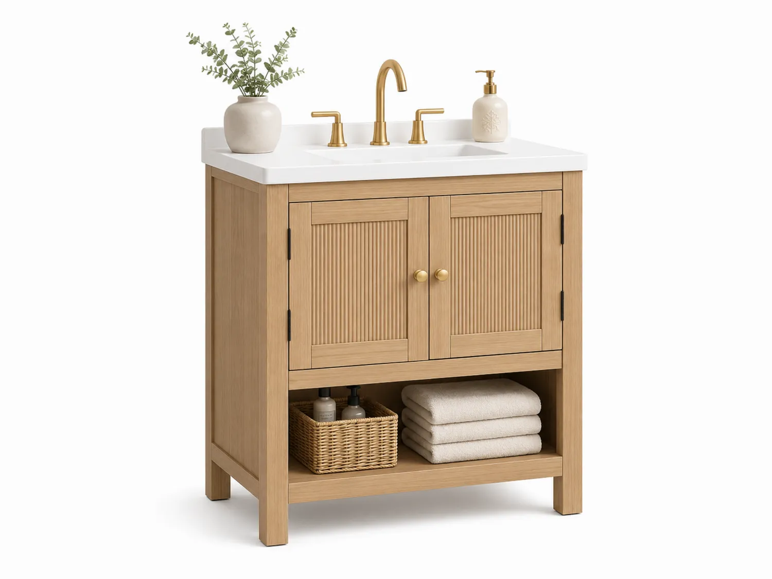 Mueble de lavabo de madera con lavabo de cerámica blanca 60x35x80 cm Roble Claro