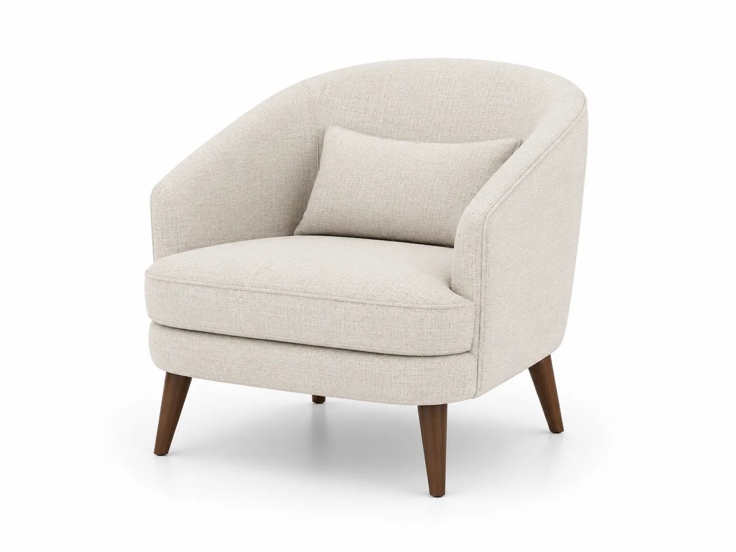 Sillón de tejido de poliéster beige con patas de madera de haya