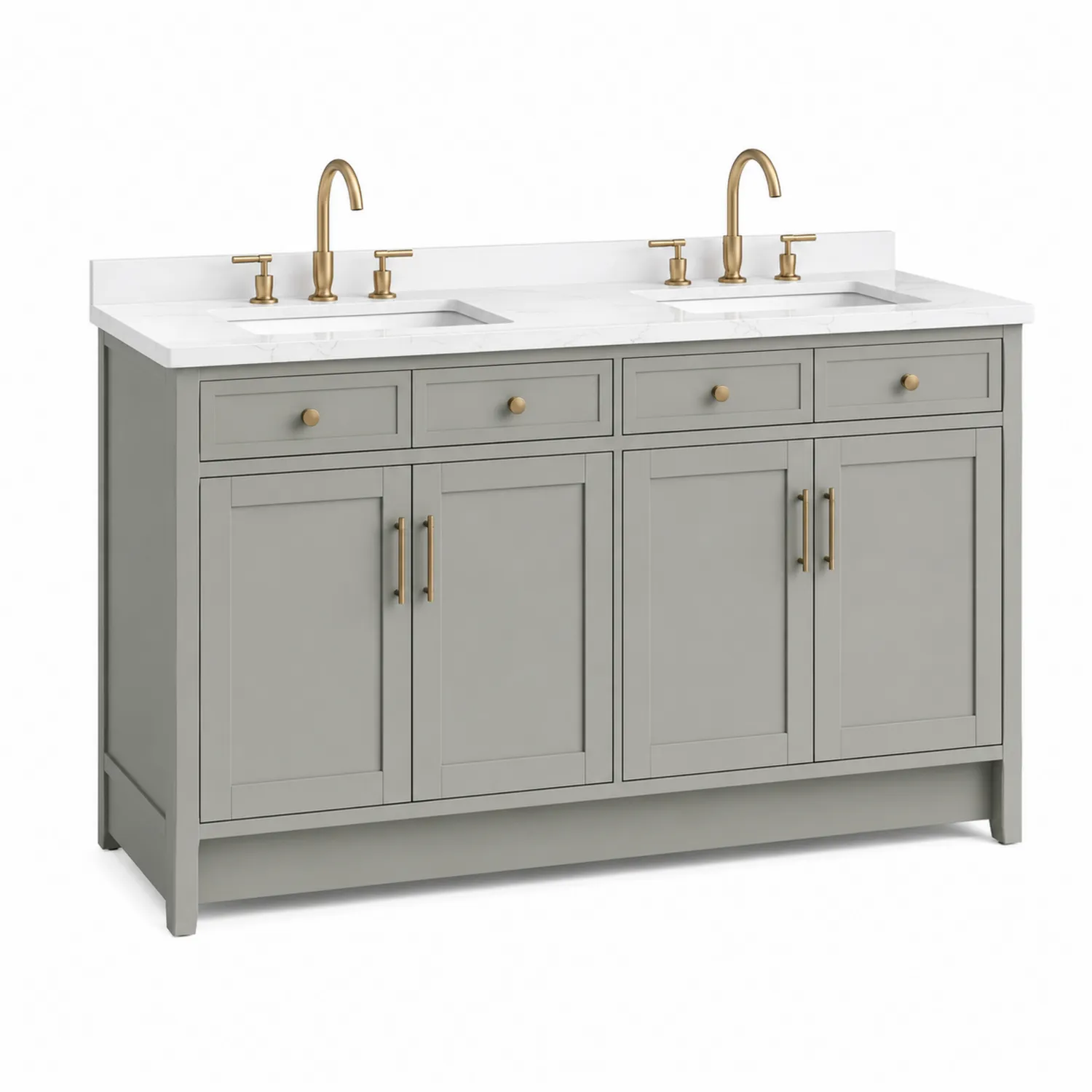 Mueble de baño con doble lavabo de madera y mármol gris