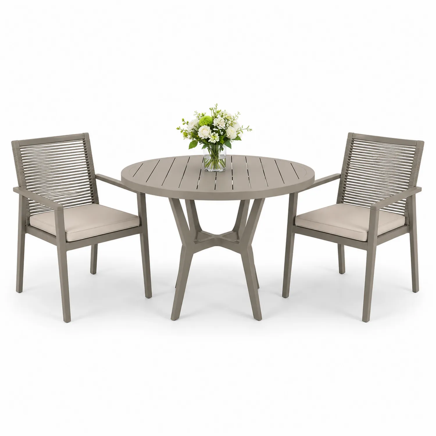 Juego de Comedor de Jardín de Aluminio Gris con Cojines Beige