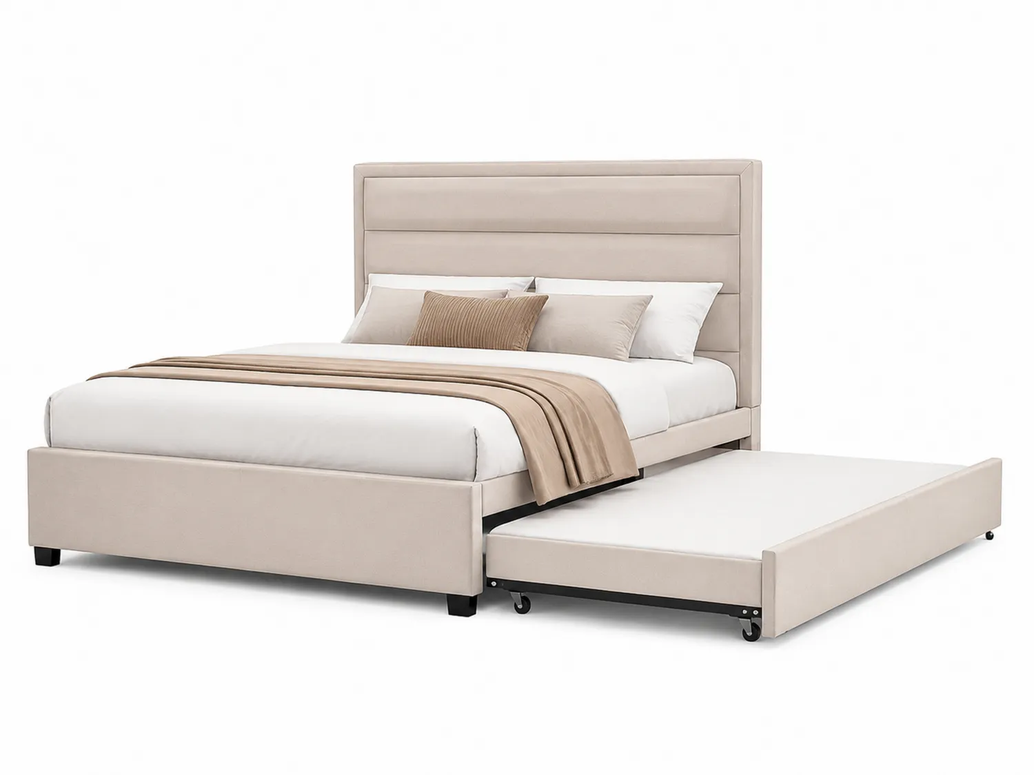 Cama tapizada con cama nido de tela beige