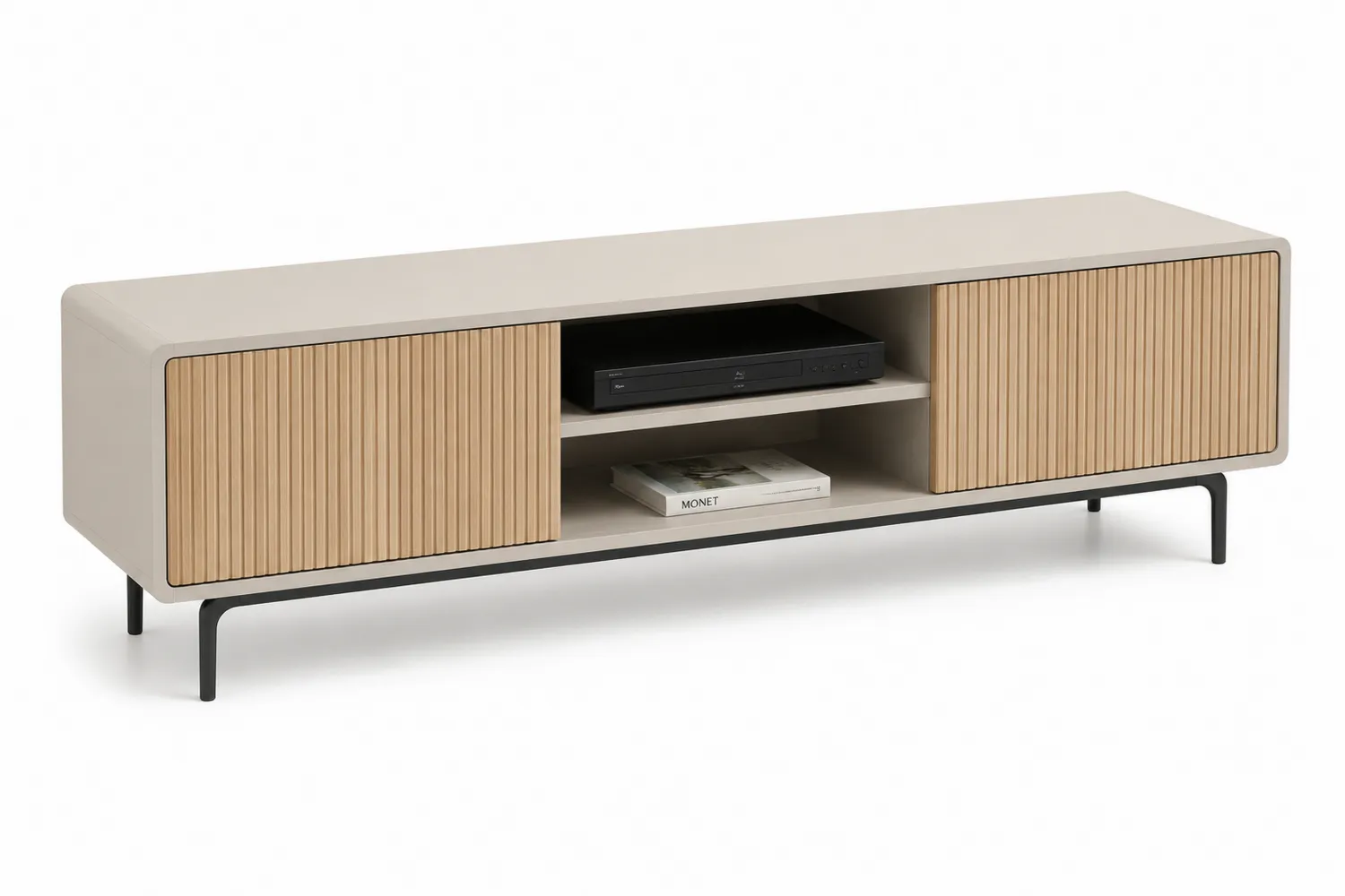 Mueble de TV de Madera Contrachapada y Metal Beige/Natural 160x40x50cm
