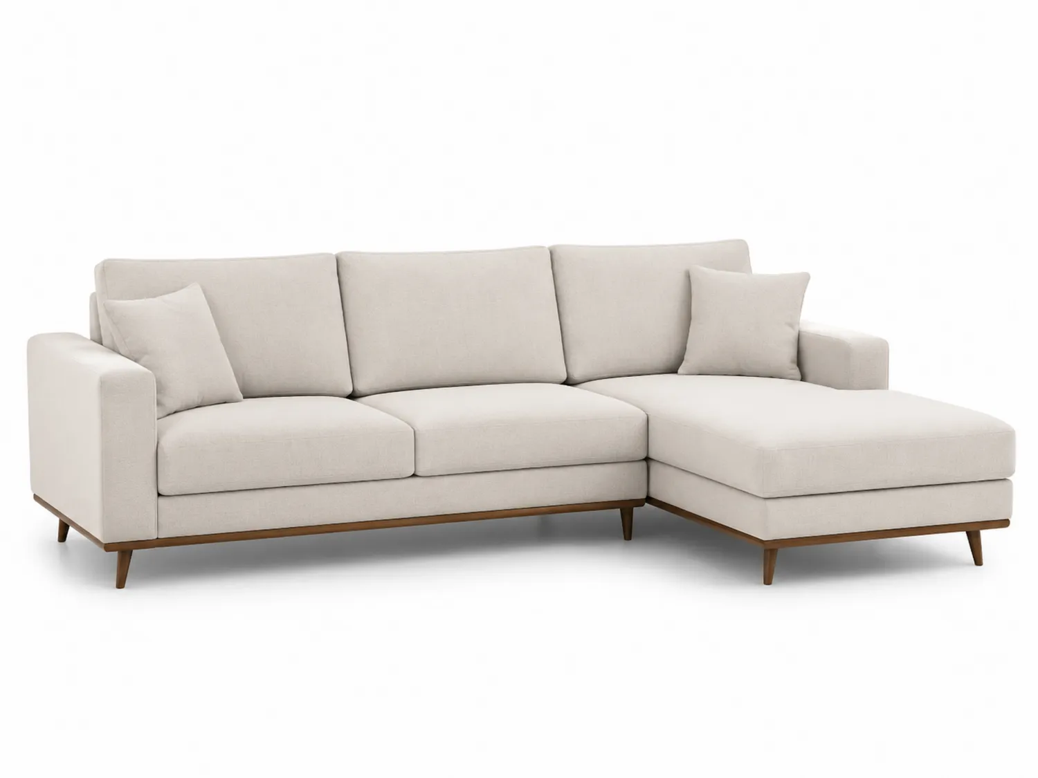 Sofá modular en L de tela beige con chaise longue
