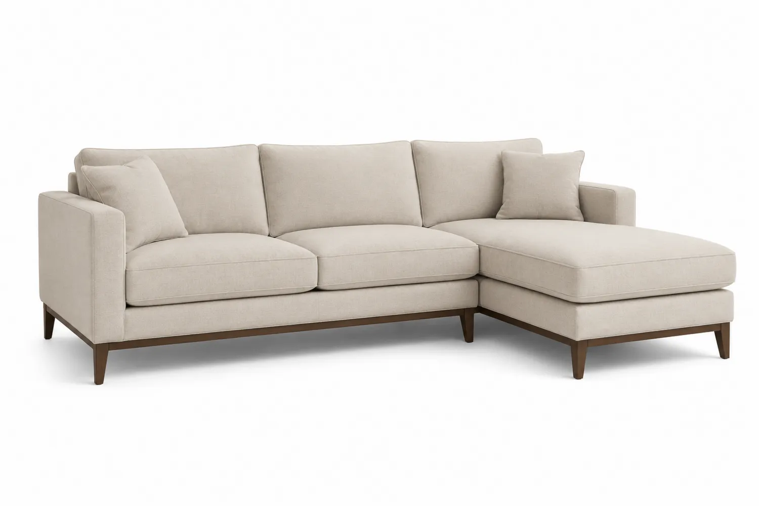 Sofá Seccional de Tela Beige con Base de Madera