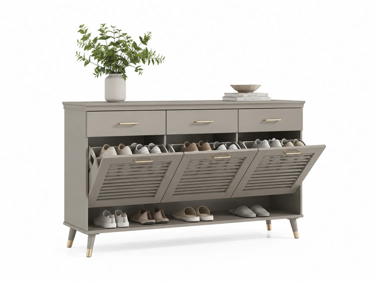 Zapatero de Madera con 3 Puertas Abatibles y 2 Cajones Gris