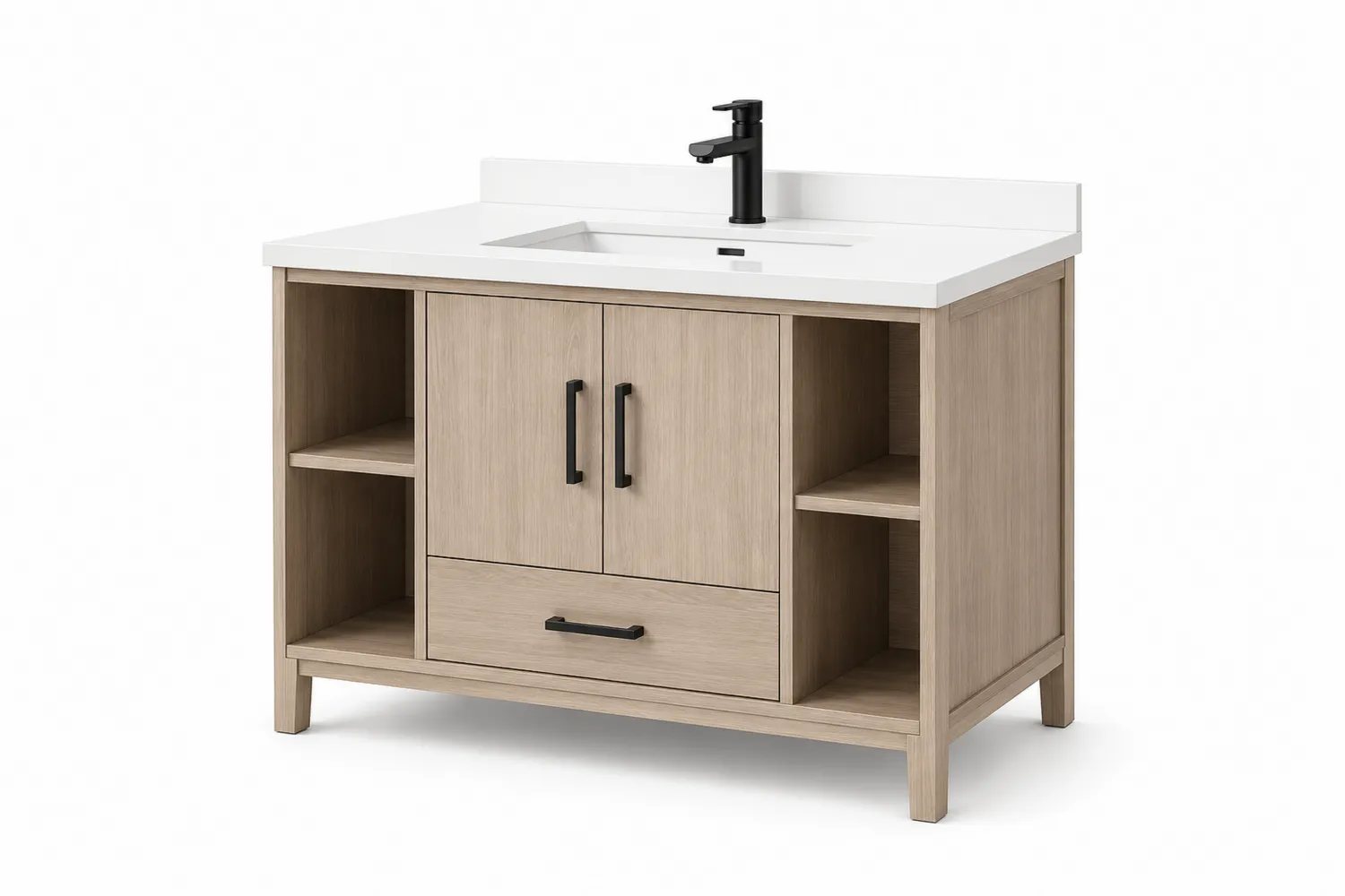 Mueble de baño de madera con encimera de cuarzo blanco 80x45x85 cm color Roble